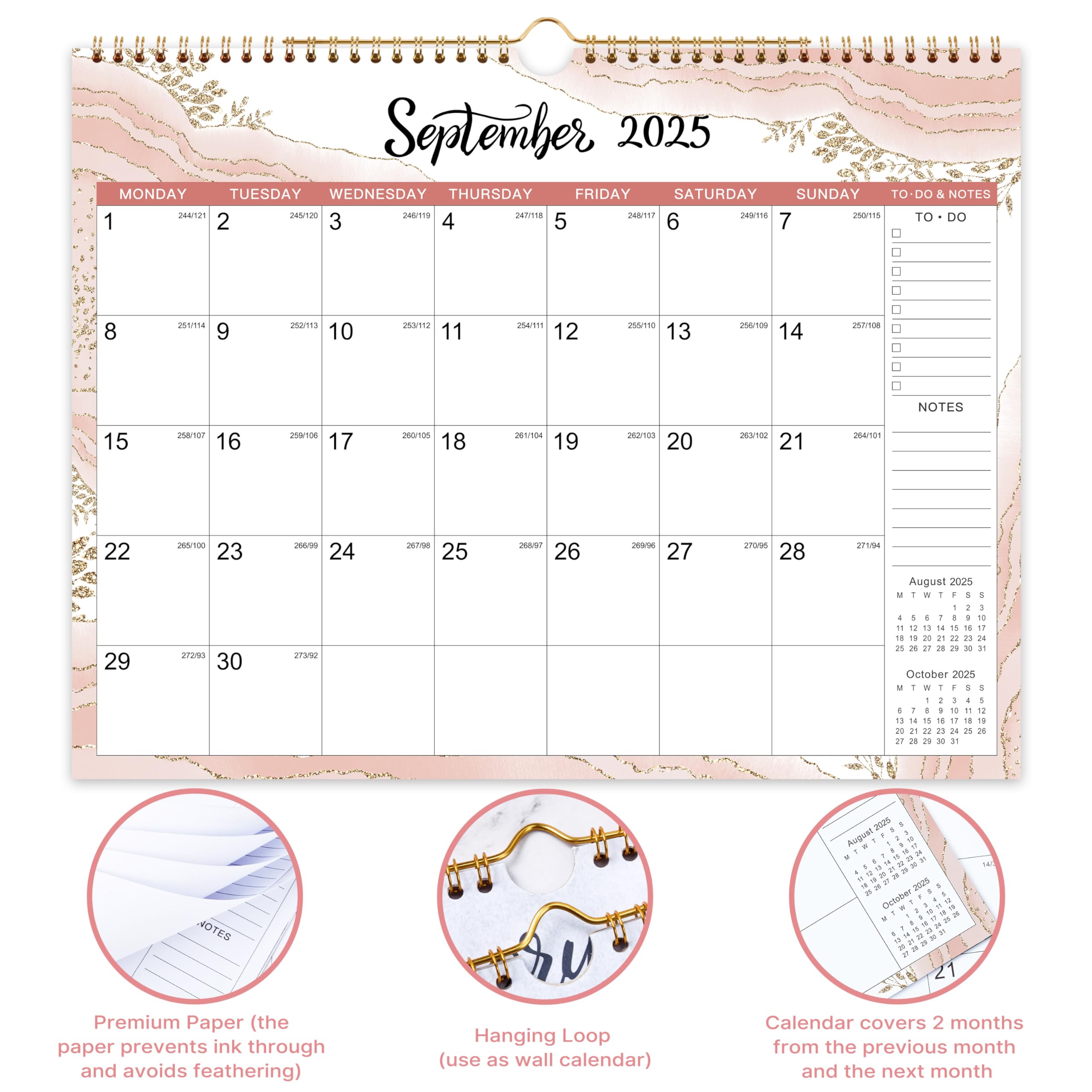2025-2026 Wall Calendar - 18 Month Planner from March 2025 to August 2026 | 6 Stylish Designs | Twin-Wire Binding with Hanging Hook | 14.8