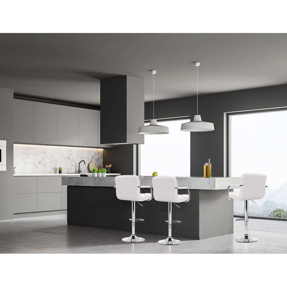 4 Bar Stools with Leather Upholstery, Gas Lift Mechanism & Armrests in White - Perfect for Kitchen Island, Dining Room & Home Bar
