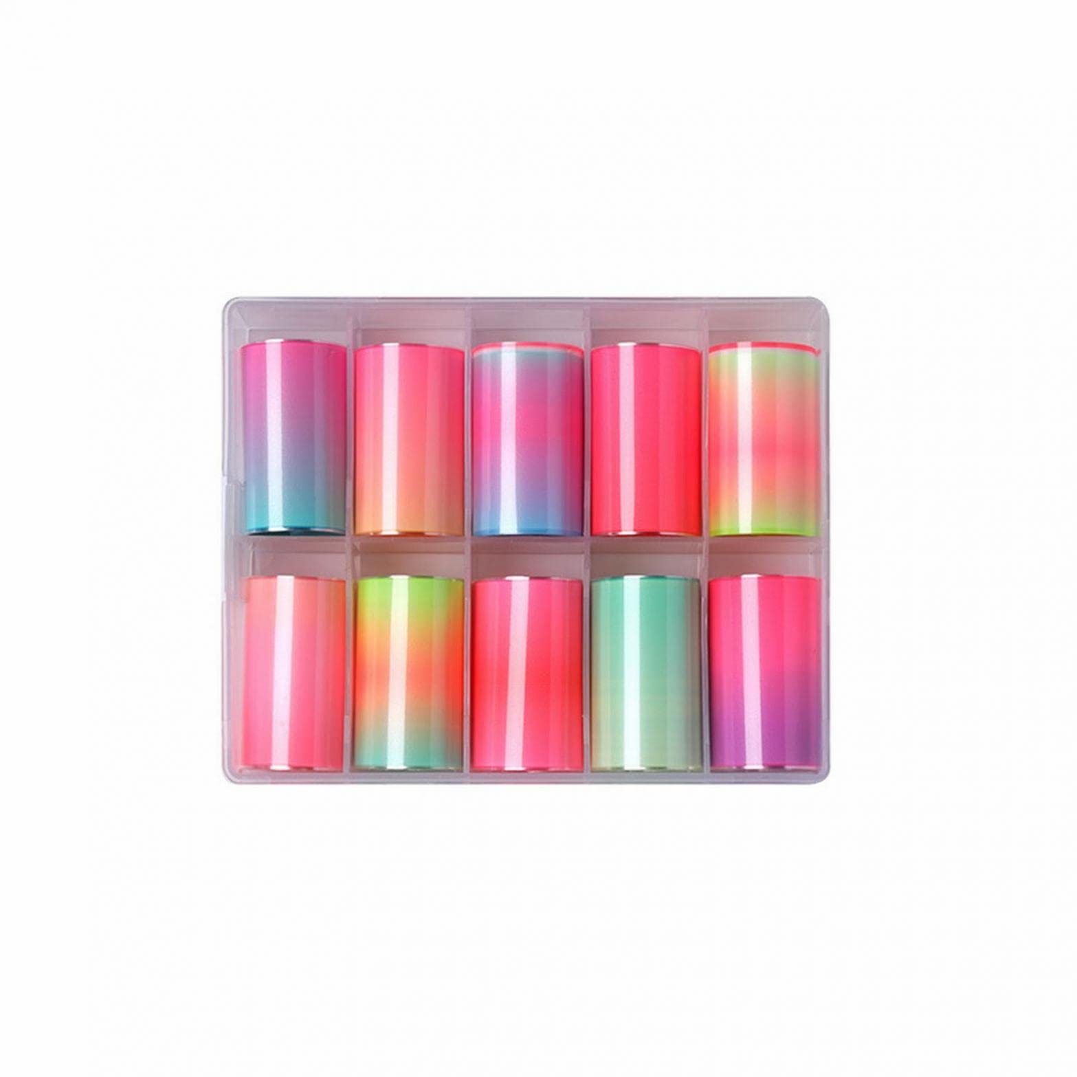 10 Rolls Fluorescent Nail Foil Wraps - Iridescent Gradient Nail Art Decals & Transfer Sheets - DIY Nail Stickers for Women & Girls - Perfect for Manicures, Nail Art Designs, and Salon Quality Nails at Home