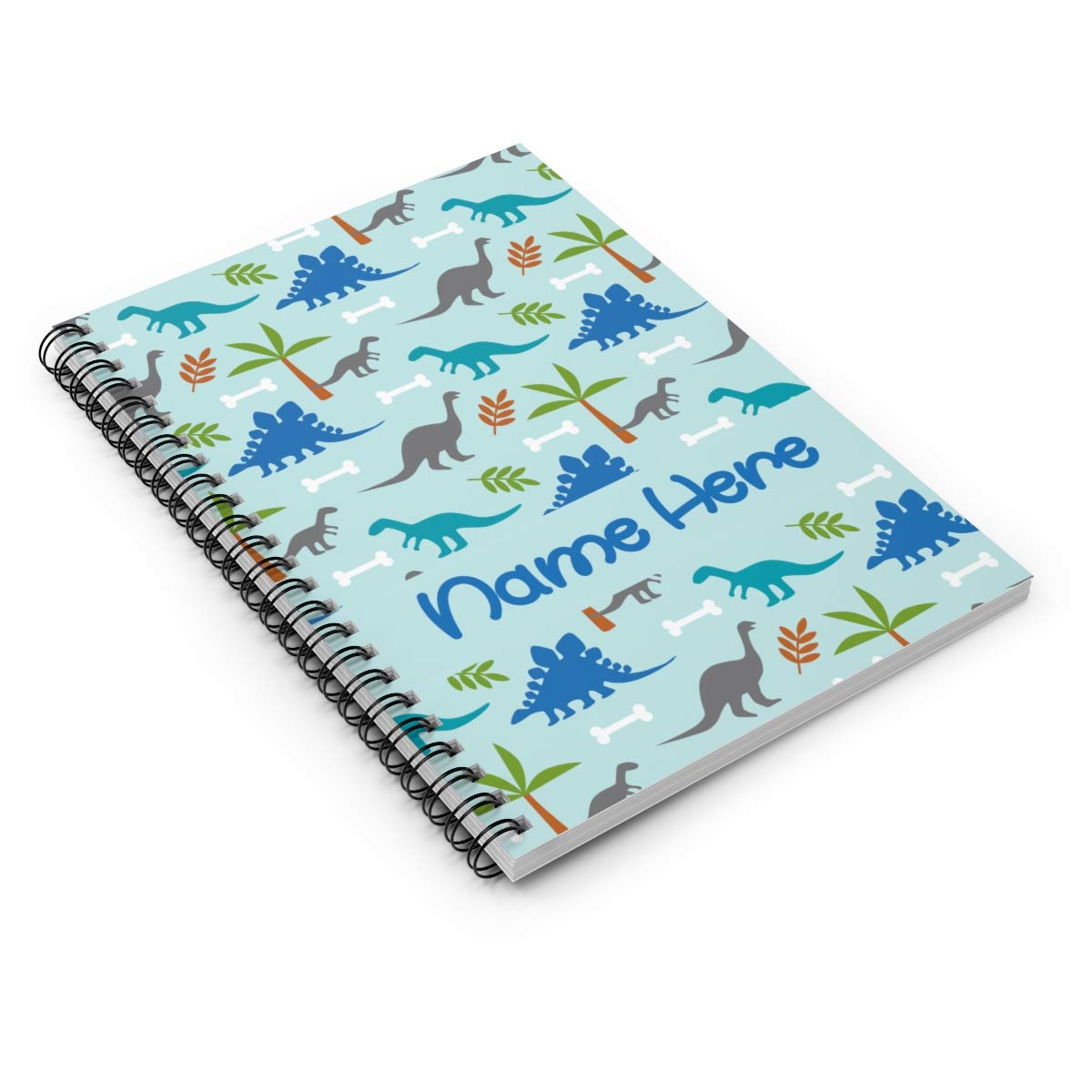 Custom Dinosaur Spiral Notebook - Personalized Light Blue Dino Bones Design for Kids, Teens & Women | Unique School Supplies, Journaling & Gift Ideas for Dino Lovers