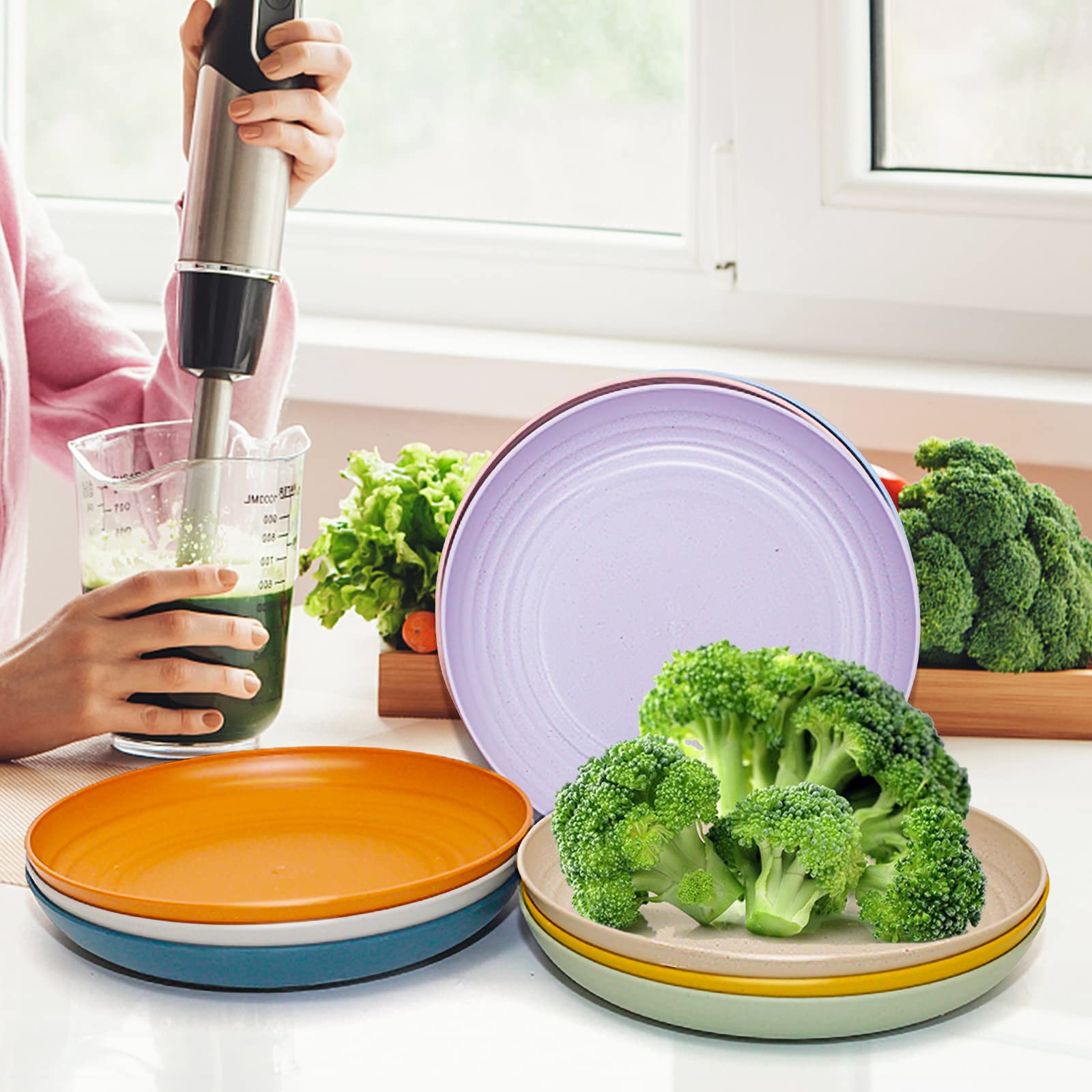 9-Piece 9-Inch Wheat Straw Dinner Plates Set - Reusable, Eco-Friendly, Dishwasher & Microwave Safe - Perfect for Family Meals, Parties, Picnics, and Outdoor Dining - Ideal for Kids, Toddlers, and Adults