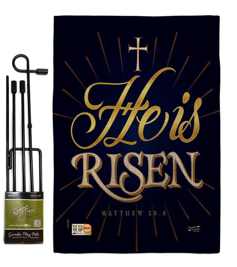 He is Risen Bible Verse Burlap Garden Flag - Religious Yard Decor for Easter