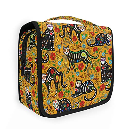 Portable Hanging Toiletry Bag with Calavera Cats Skull Design - Clear Travel Cosmetic Organizer for Makeup & Toiletries | Perfect for Camping, Gym, and Vacation Trips