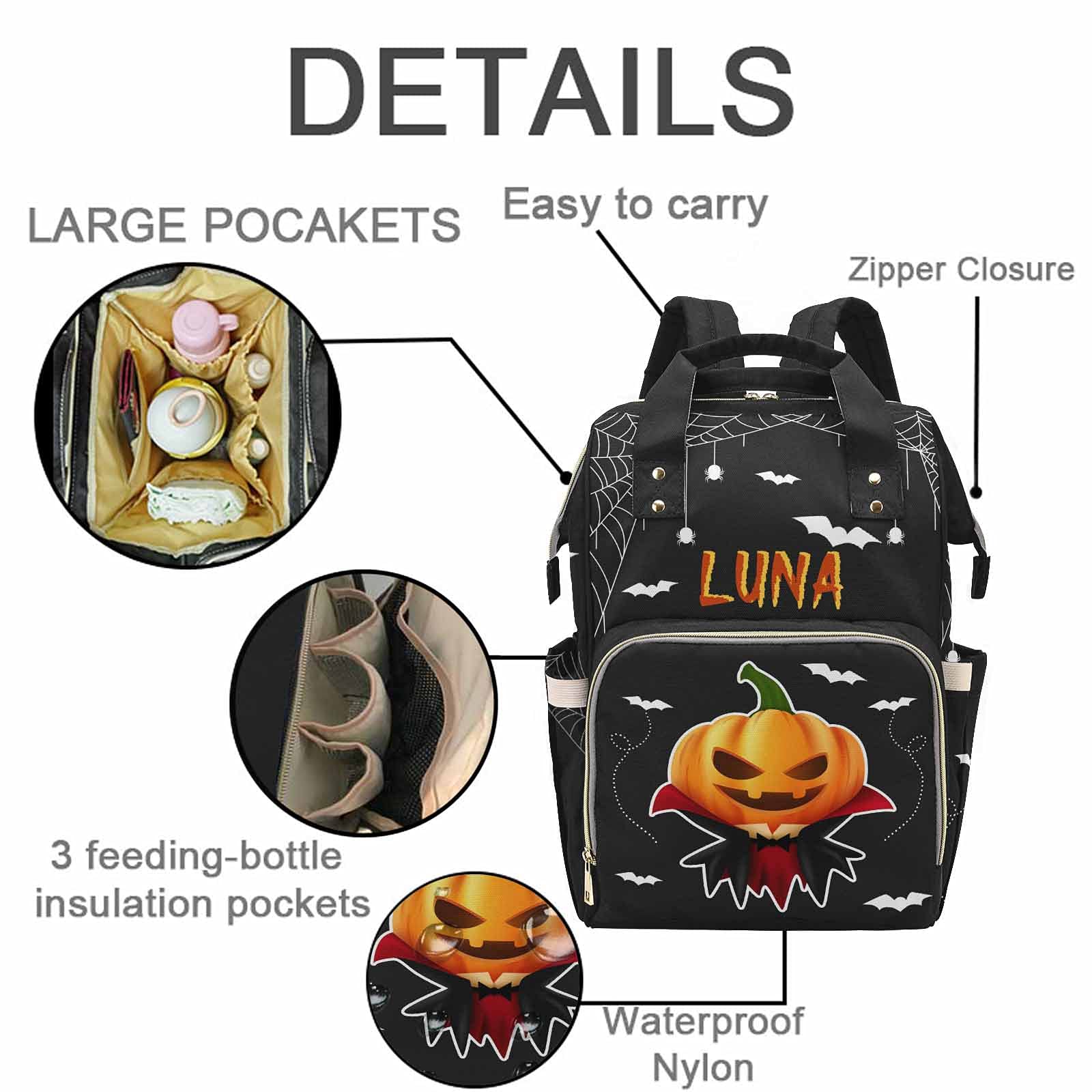 Personalized Halloween Diaper Backpack for Parents - Custom Nightmare Before Christmas Baby Bag for Newborn Boys & Girls - Waterproof Daycare Backpack - Perfect Gift for New Moms (Great for Trick-or-Treating, Daycare & Travel)