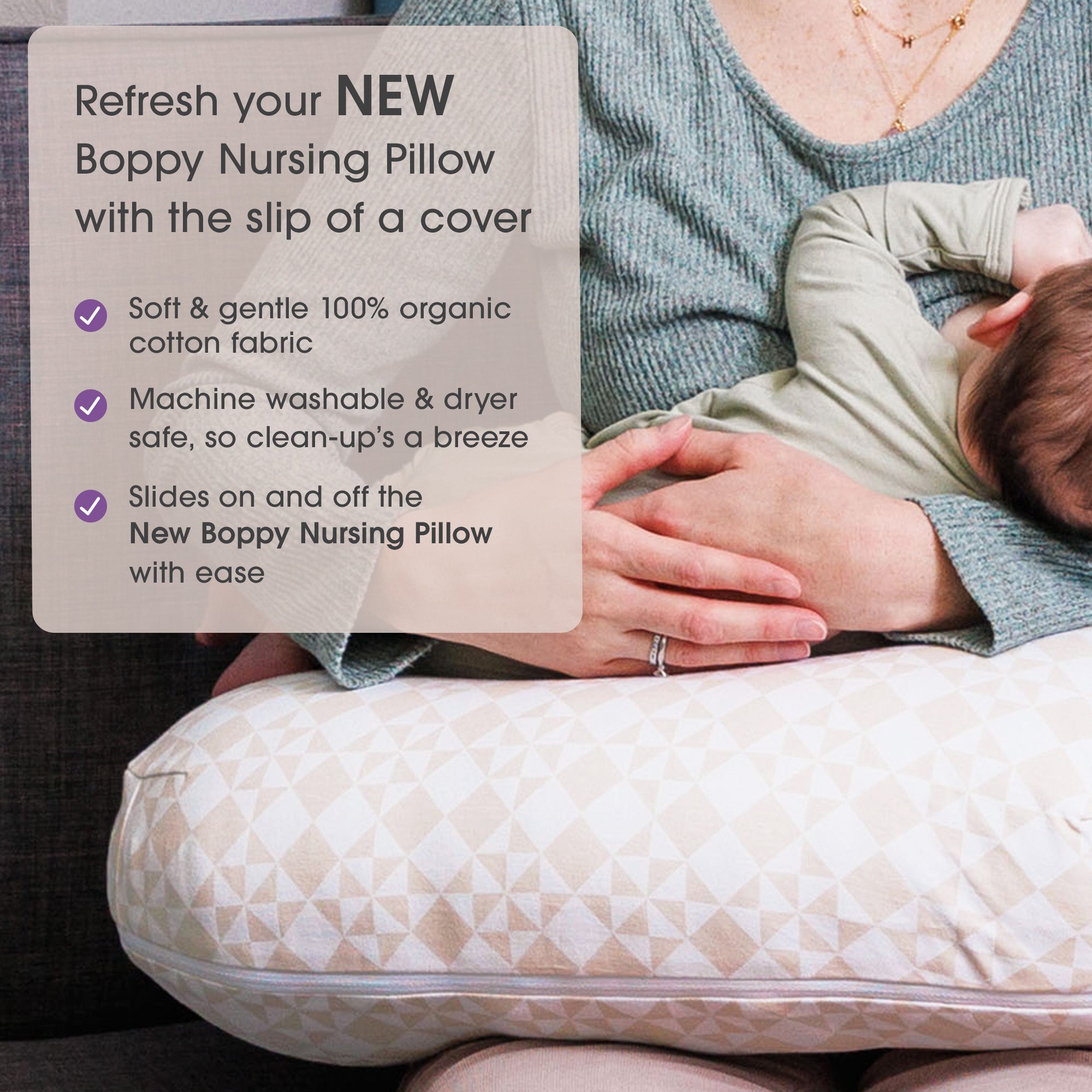 Organic Cotton Boppy Nursing Pillow Cover - Soft & Breathable Baby Support for Breastfeeding, Bottle Feeding & Tummy Time - Perfect Newborn & Infant Essential
