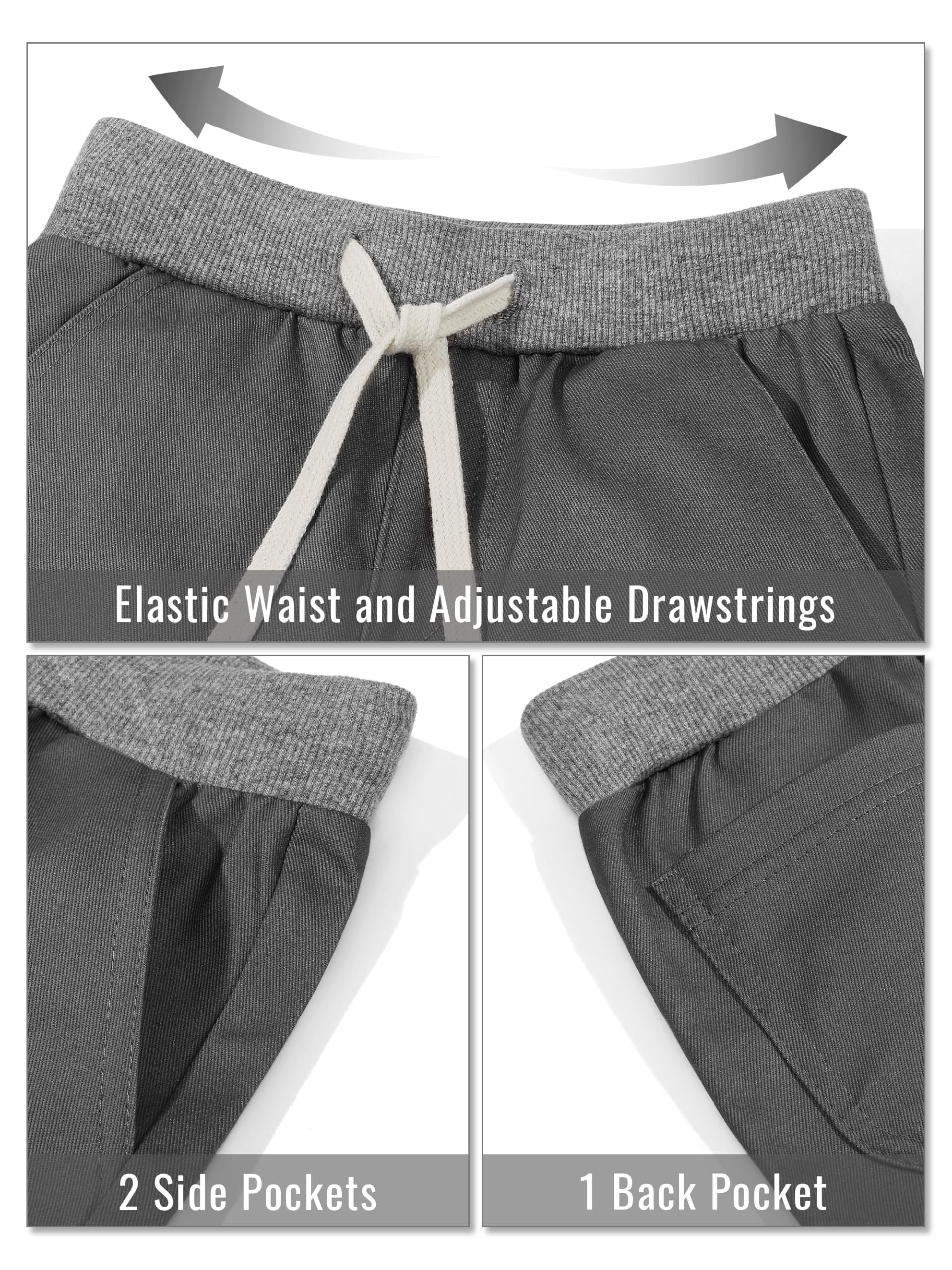 Resinta 3-Pack Boys' Cotton Pull-On Pants with Drawstring - Comfortable Uniform Pants for Toddlers & Kids - Perfect for School, Playtime & Everyday Wear