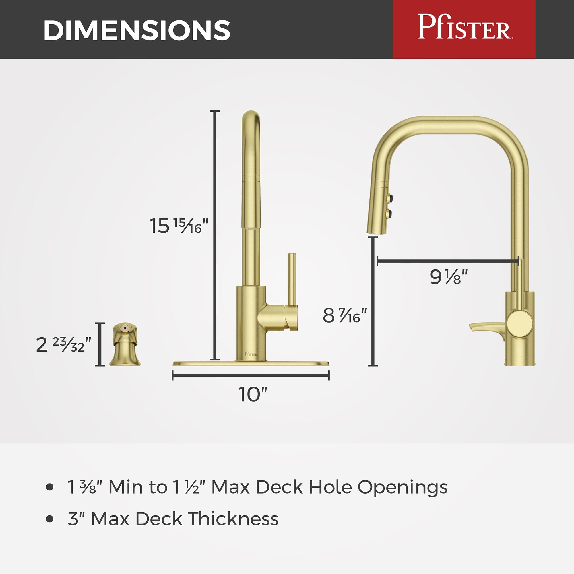 Pfister Zanna Single Handle High Arc Pull Down Kitchen Faucet with Soap Dispenser - Brushed Gold Finish (Model F5297ZNRBG) - Perfect for Modern Farmhouse & Contemporary Kitchen Sinks