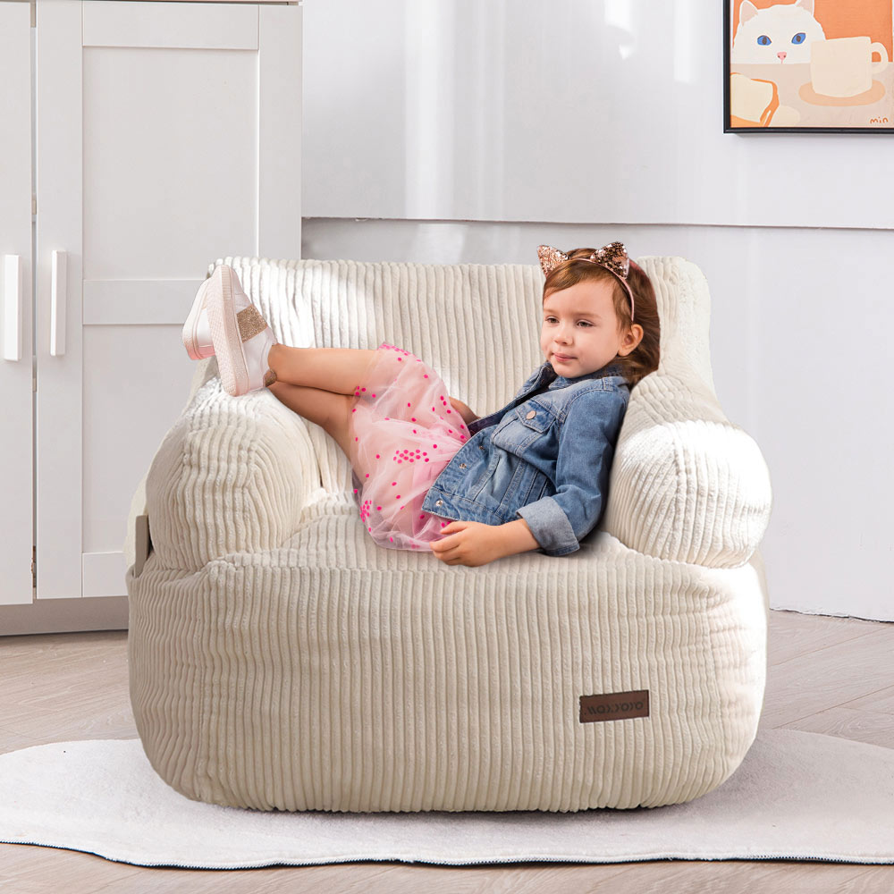 MAXYOYO Kids Bean Bag Chair - Soft & Comfy Toddler Bean Bag Sofa with Filler for Boys & Girls, Beige - Perfect for Playrooms, Bedrooms & Reading Nooks