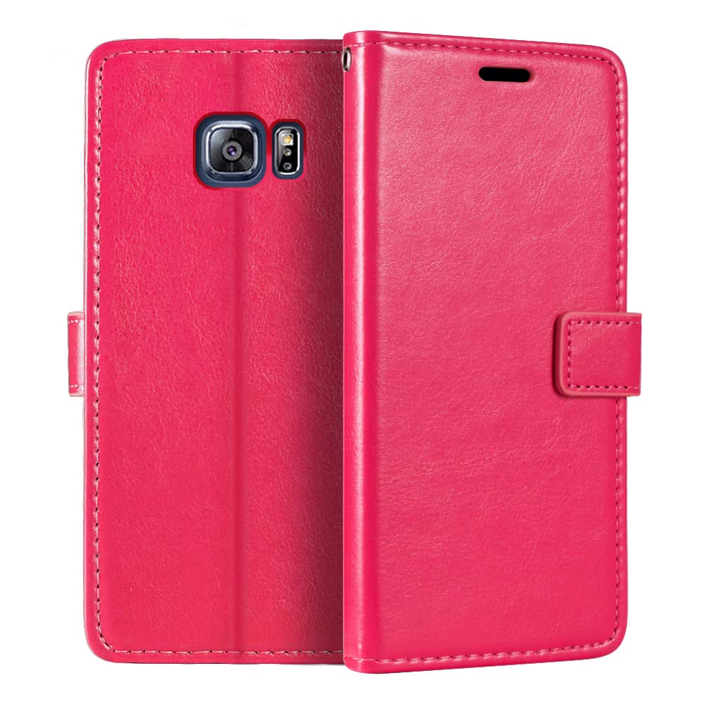 Premium PU Leather Magnetic Flip Wallet Case for Samsung Galaxy S6 Edge Plus - Card Holder & Kickstand (Rose Gold) | Perfect for Business, Travel & Everyday Protection