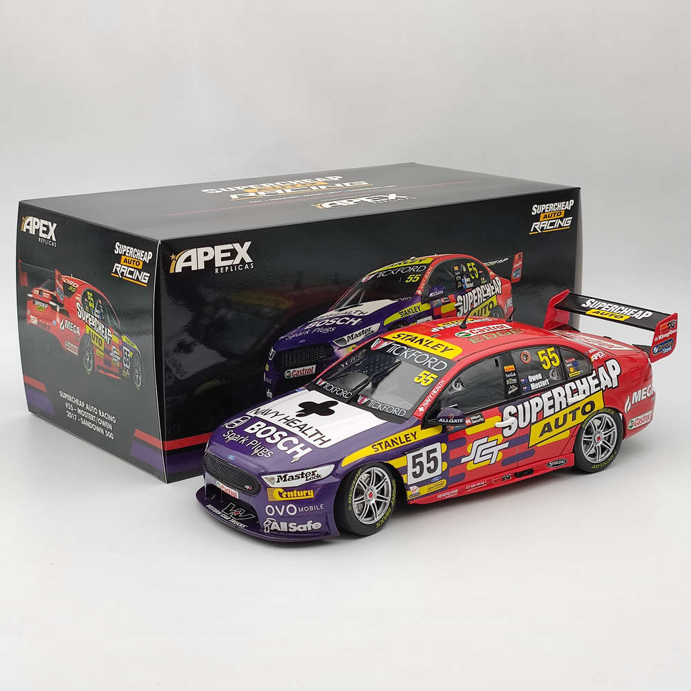 1/18 Scale Apex Ford Supercheap Auto Racing #55 Mostert/Owen 2017 Sandown 500 Diecast Model Car - Limited Edition Collectible Toy Gift for Racing Fans & Display Enthusiasts - Perfect for Home Decor, Office Display, and Racing Memorabilia Collections