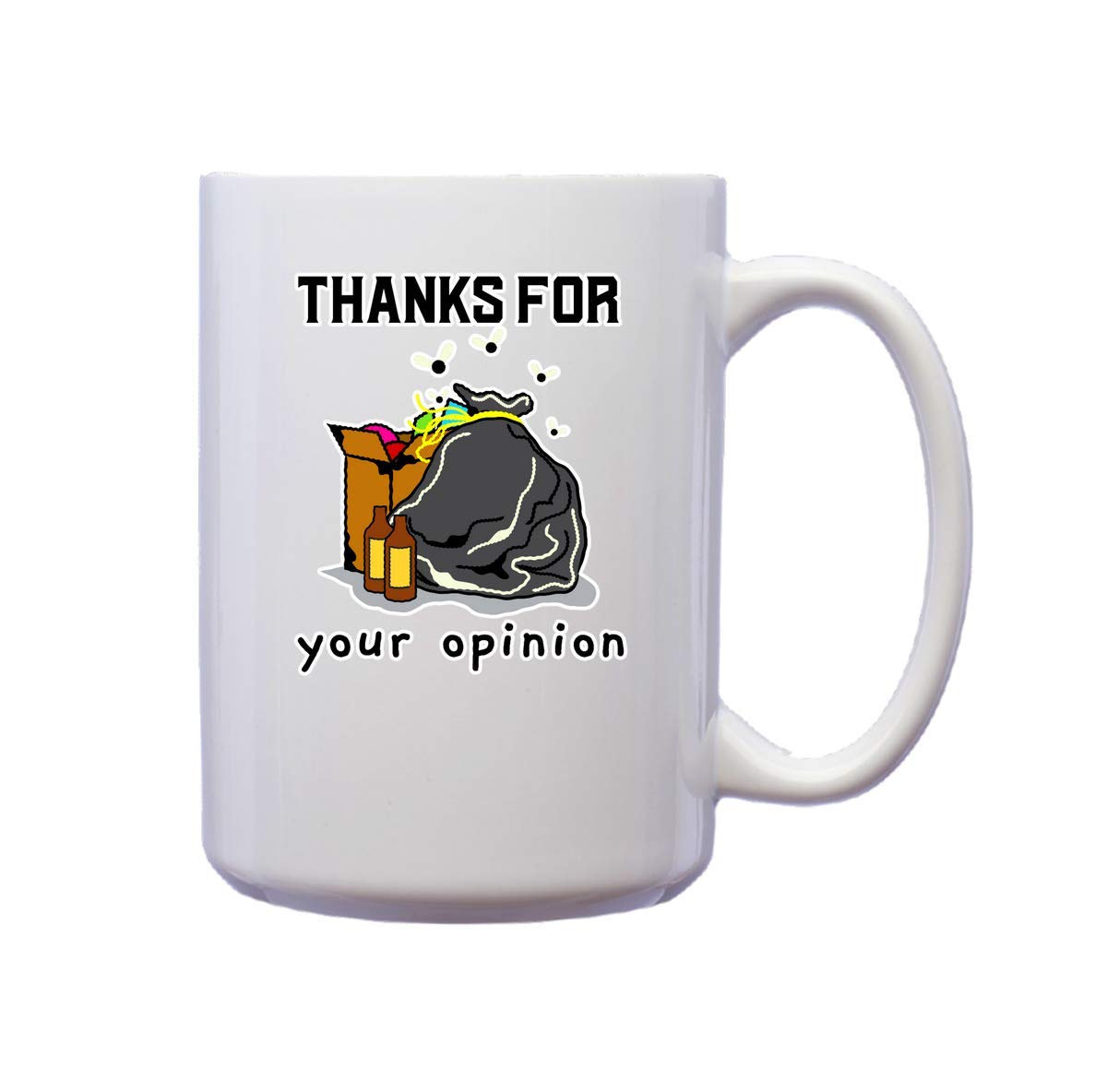 Funny 'Thanks For Your Opinion' Novelty Ceramic Coffee Mug - Humorous Garbage Trash Design - Perfect for Office Gifts, Coworker Pranks & Sarcastic Tea Time