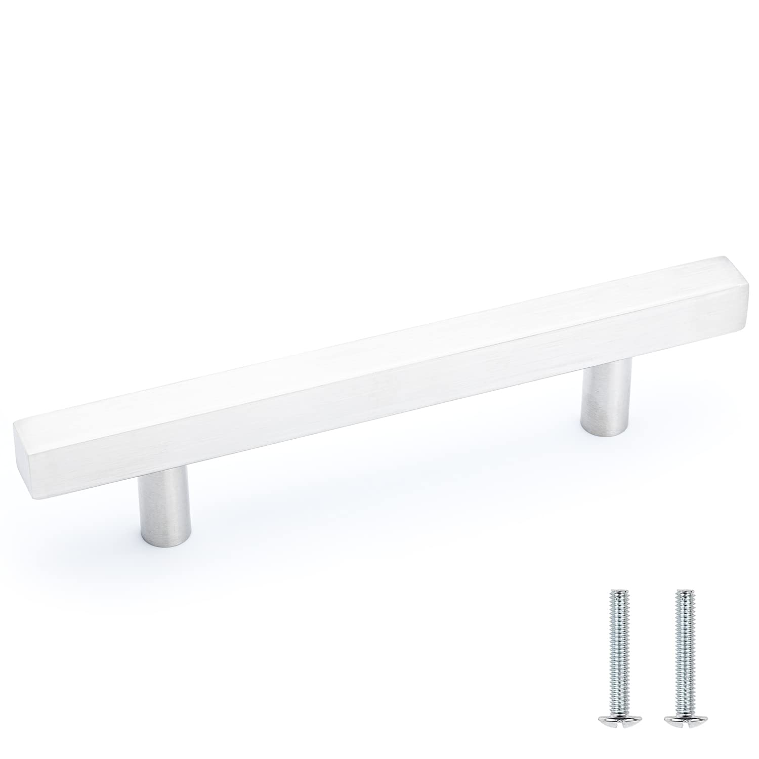 Stainless Steel Square Pull Handles 6 Inch (10 Pack) - Brushed Nickel Cabinet Drawer Pulls for Kitchen, Bathroom, Dresser & Furniture - Durable Euro Bar Hardware for Cabinets & Drawers - Perfect for Modern Home Renovation & DIY Projects