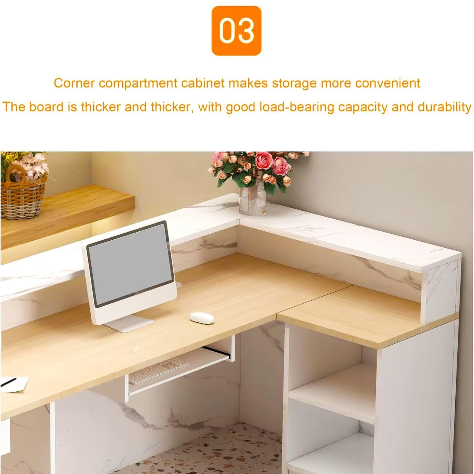 Modern Reception Desk with Counter - L-Shaped Front Desk with Lockable Drawer & Cabinet (79 Inch/200CM) - Perfect for Office Lobby, Hotel Reception & Retail Checkout Counter