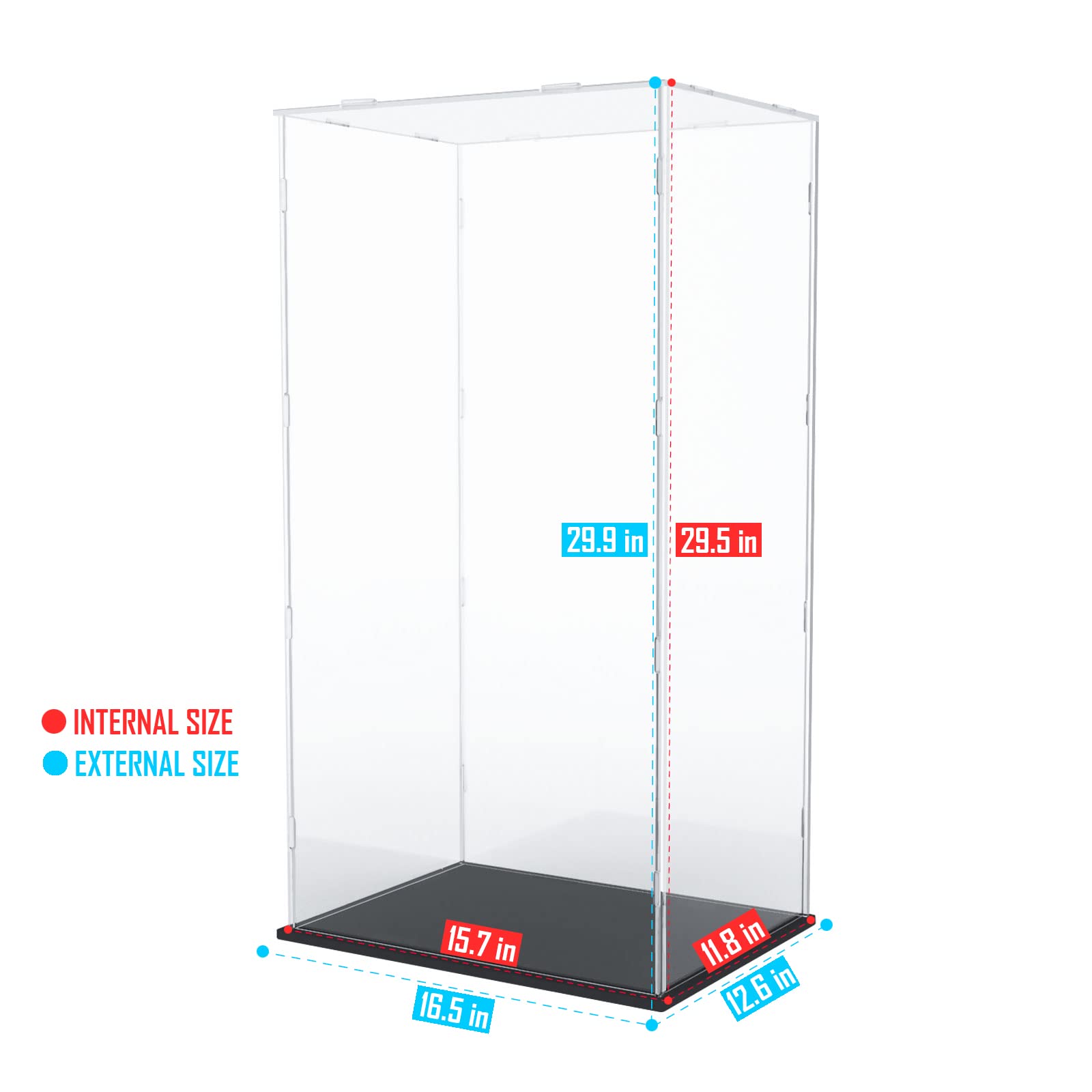 Choowin 29-Inch Tall Clear Acrylic Display Case for Lego Space 10341 - Thickened Dustproof Showcase for Collectibles, Action Figures, Dolls & Bearbrick 1000 - Perfect for Home Decor, Office Display & Toy Protection (Black Base)
