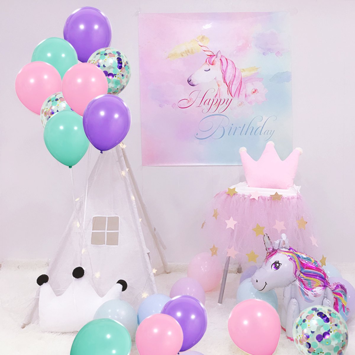 40 Pack Unicorn Balloons - 12 Inch Pastel Latex Balloons in Light Purple, Pink & Seafoam Blue with Confetti & Ribbon for Party Decorations | Perfect for Birthday Parties, Baby Showers, Weddings & Graduation Celebrations