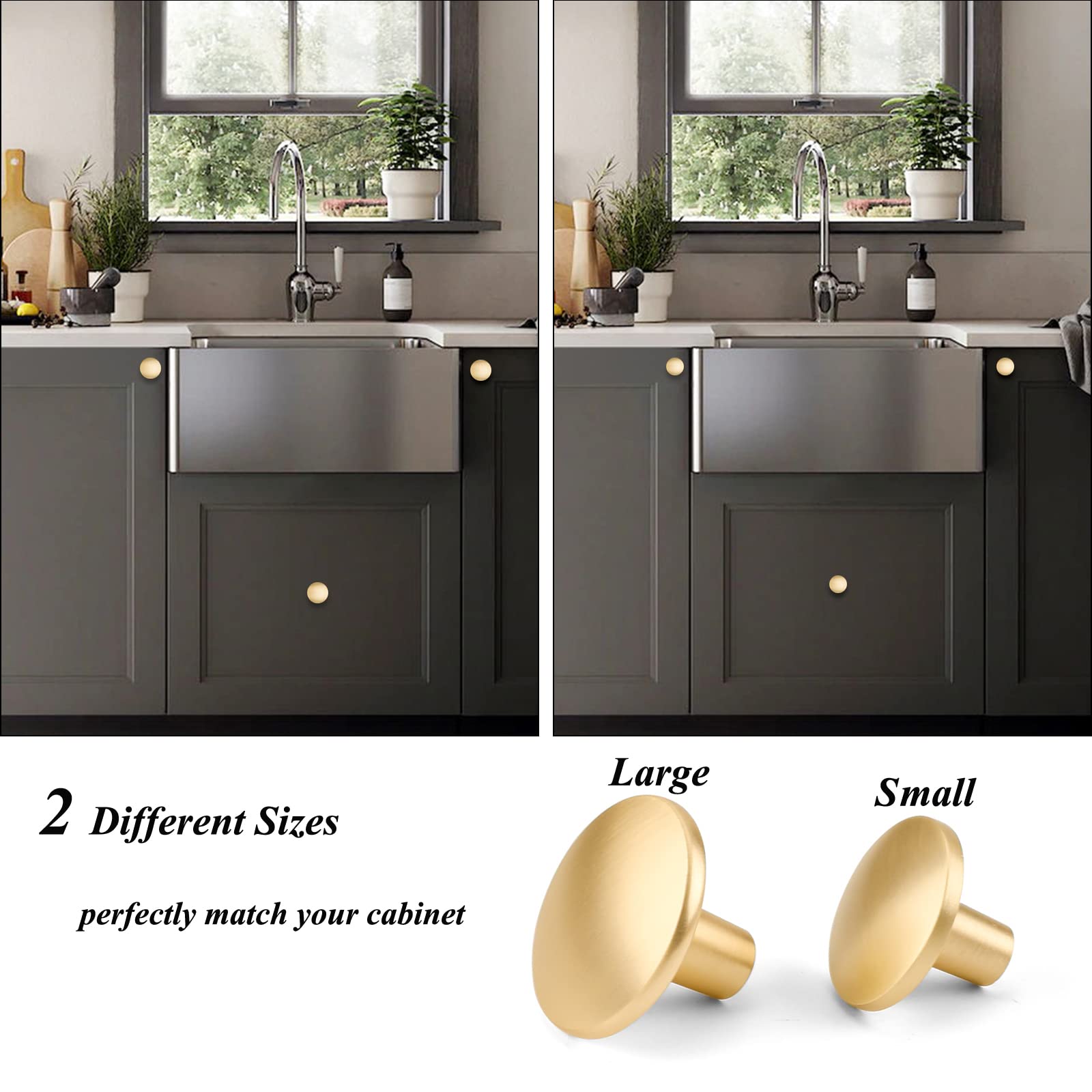 10 Pack Brushed Gold Cabinet Knobs - Elegant Round Drawer Pulls for Kitchen, Bathroom & Bedroom Cabinets | Perfect for Home Renovation & Furniture Upgrade