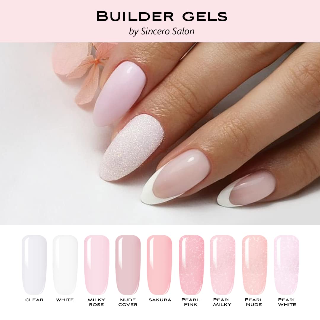 Sincero Salon Pearl Pink Builder Gel for Nails - 15ml Hard Gel Extension & Nail Strengthener for Weak Nails - LED/UV Curable Builder Gel for Nail Repair & Forms - Perfect for Salon & Home Manicures
