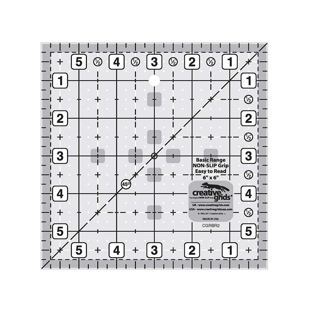 Creative Grids CGRBR2 6-Inch Square Quilt Ruler - Non-Slip Measuring Tool for Patchwork, Sewing & Quilting Projects - Perfect for DIY Crafting and Fabric Cutting
