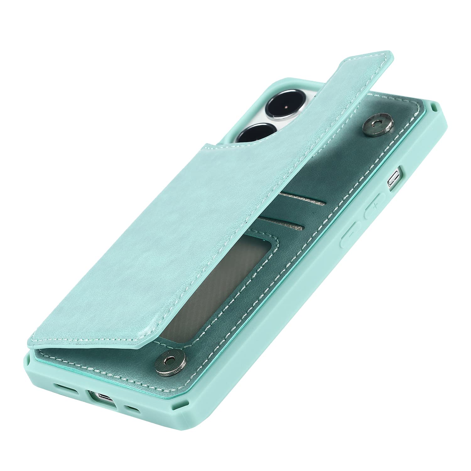 iCoverCase iPhone 13 Pro Wallet Case with Card Holder & RFID Blocking - PU Leather Wrist Strap Phone Cover for Women (6.1 Inch, Macaron Mint) - Perfect for Everyday Use, Travel & Secure Contactless Payments