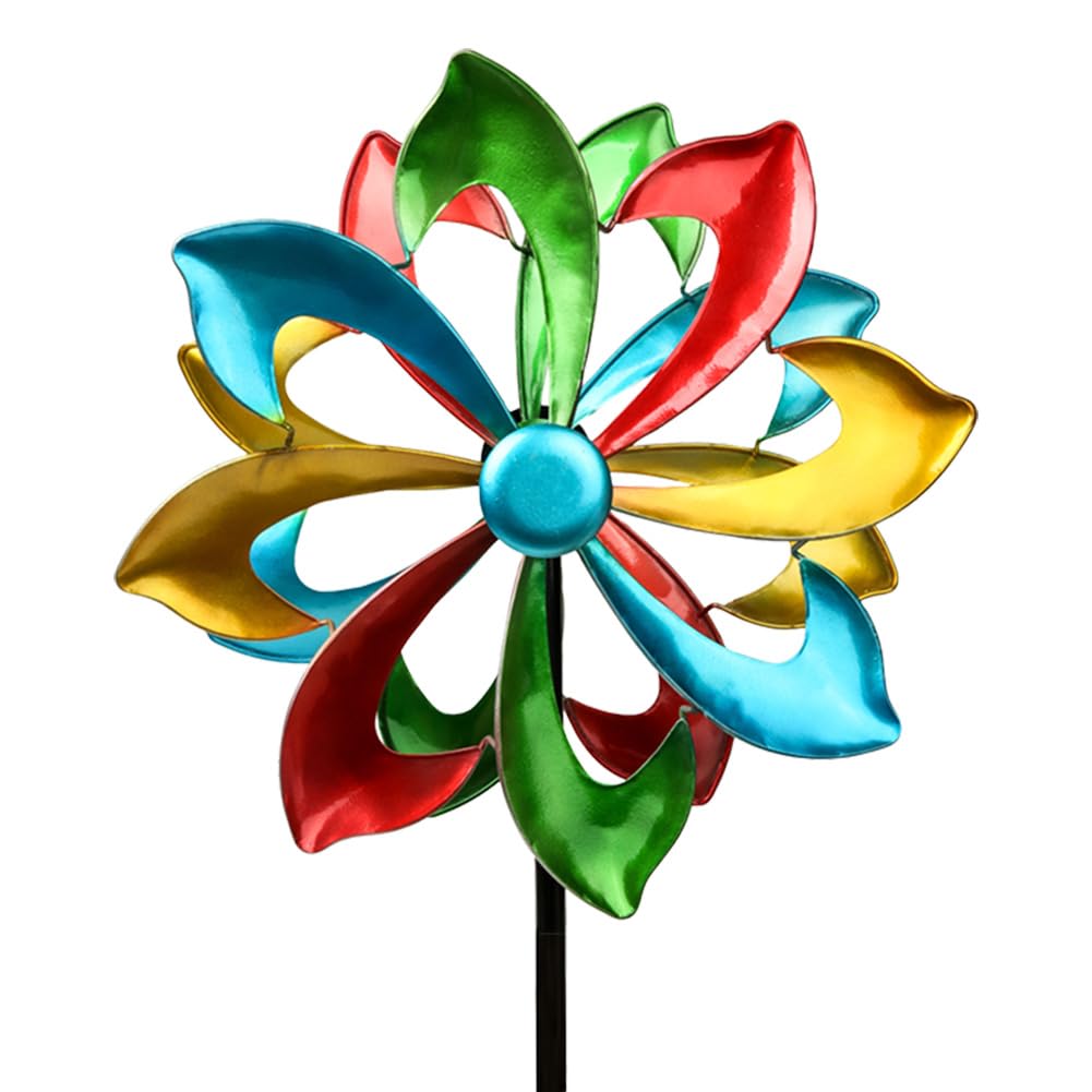 Vibrant 66-Inch Metal Double-Sided Kinetic Wind Spinner - Colorful Outdoor Wind Sculpture for Garden, Patio & Lawn Decor | Durable 5-Stake Design for Breezy Backyards & Relaxing Outdoor Spaces