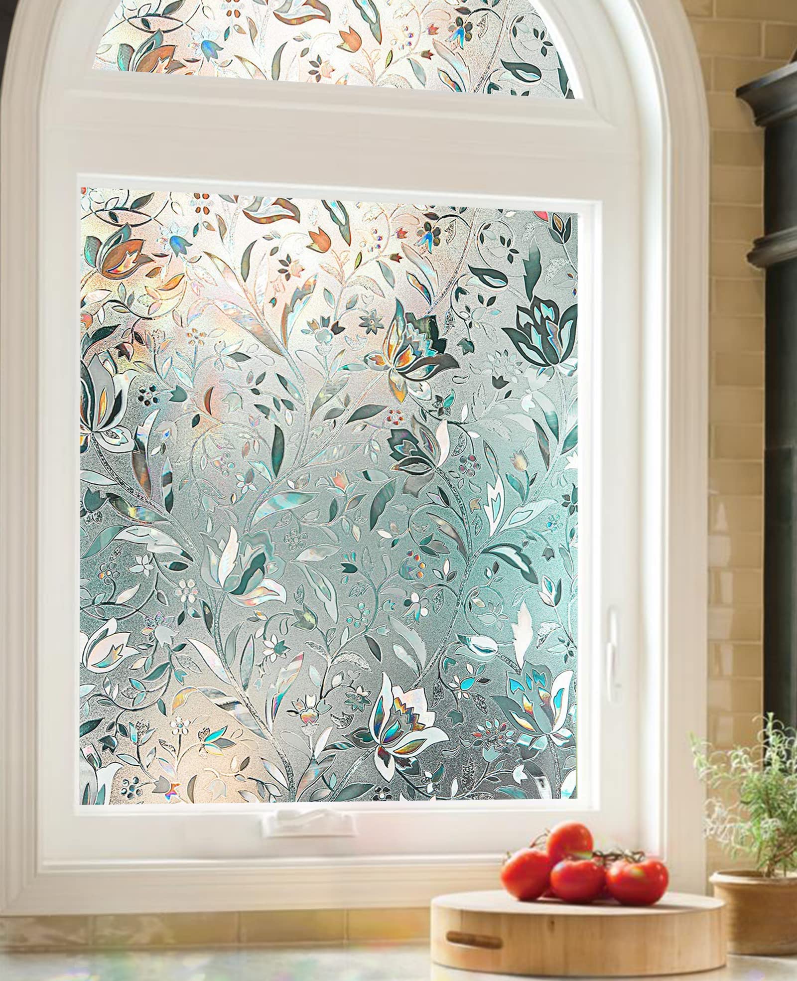 Shackcom 3D Rainbow Privacy Window Film - Stained Glass Tulip Pattern (17.5