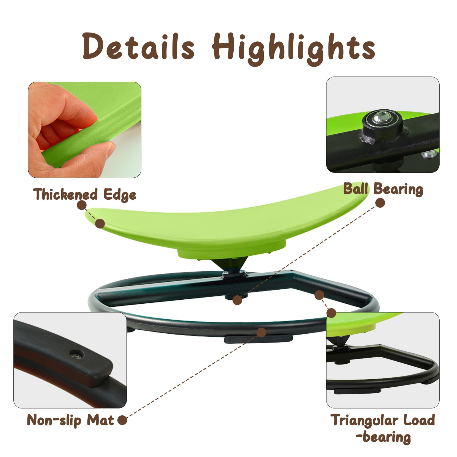 Sensory Spin Chair for Autistic Kids - Green Spinning Seat to Improve Physical Coordination & Motion Sickness Relief - Perfect for Therapy Rooms, Classrooms and Home Sensory Play
