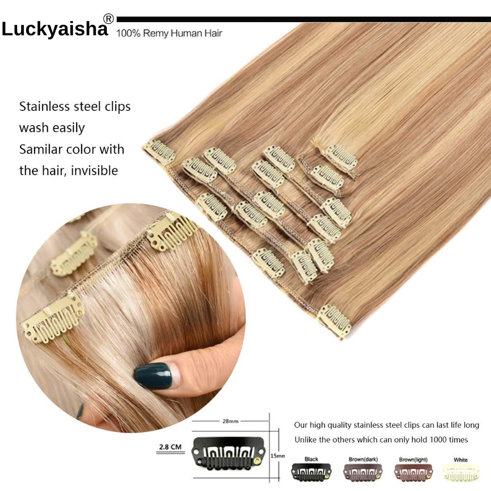 Clip in Hair Extensions 20 Inch Real Human Hair - 7pcs 120g Ash Blonde to Lightest Blonde #18/613 Thickened Straight Clip-ins for Volume & Length | Perfect for Parties, Weddings & Daily Styling