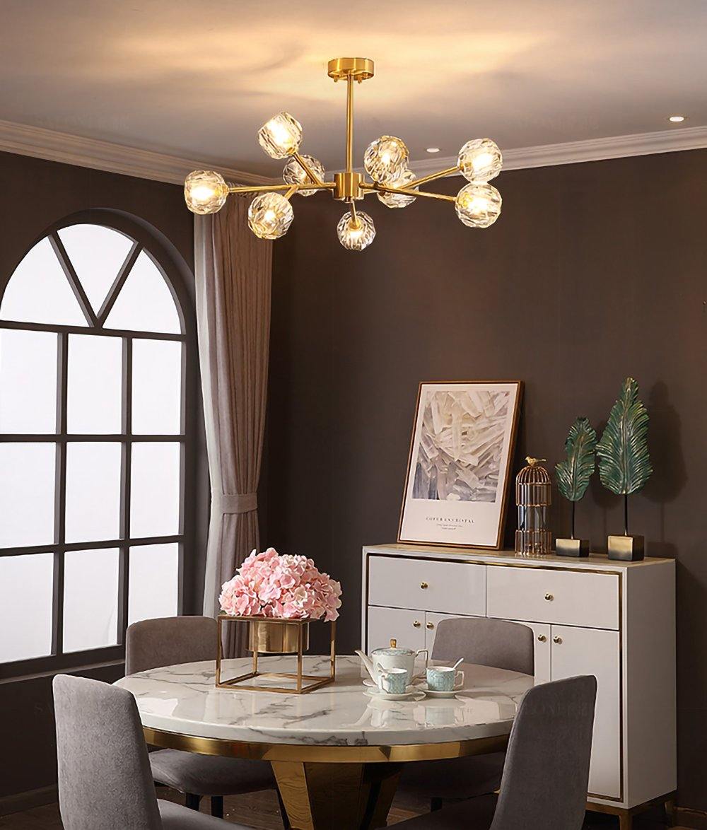 Crystal Ball Round Cluster Chandelier - Elegant Glass Sphere Ceiling Light Fixture for Dining Room, Bedroom & Living Room Decor