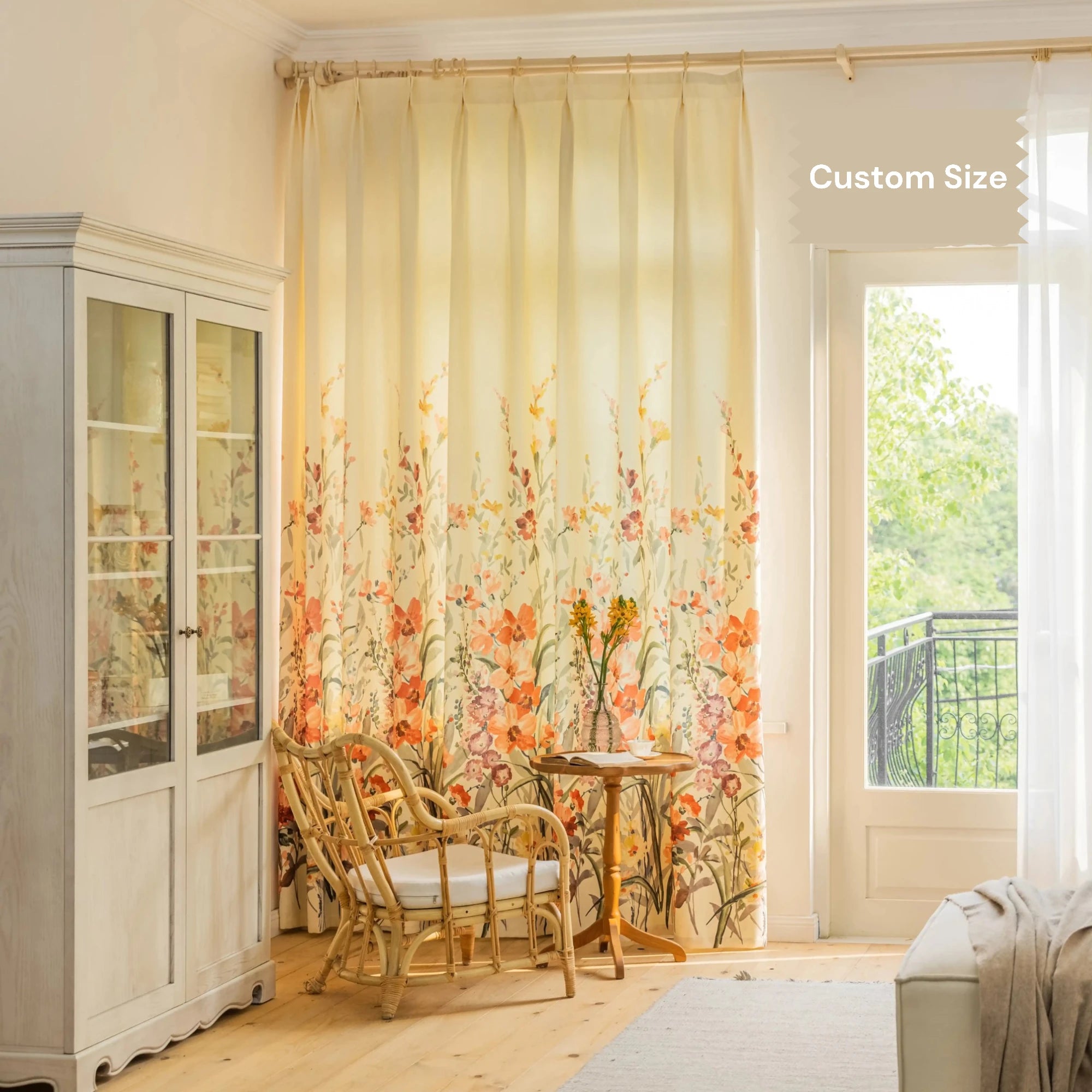Freyja French Peach Blossom Botanical Print Custom Privacy Curtains - Elegant Window Treatment for Bedroom, Living Room & Nursery