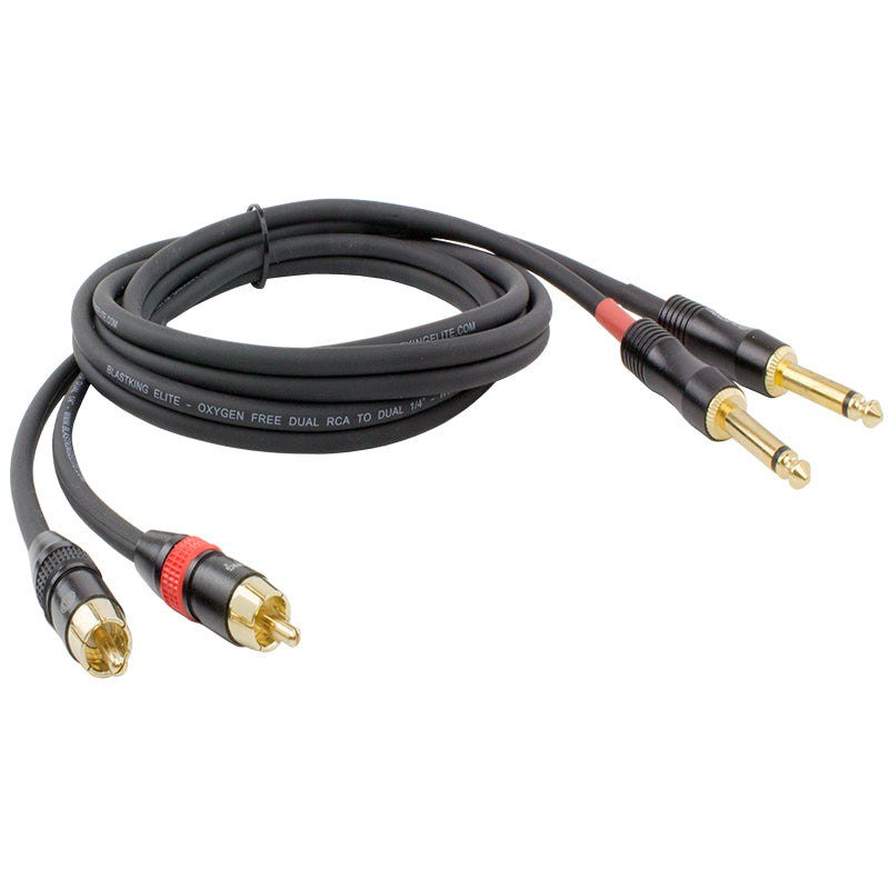 Blastking 20ft Dual RCA to Dual 1/4 Inch Mono Audio Cable - High Quality Stereo Interconnect for DJ Mixers, Audio Interfaces & Professional Sound Systems