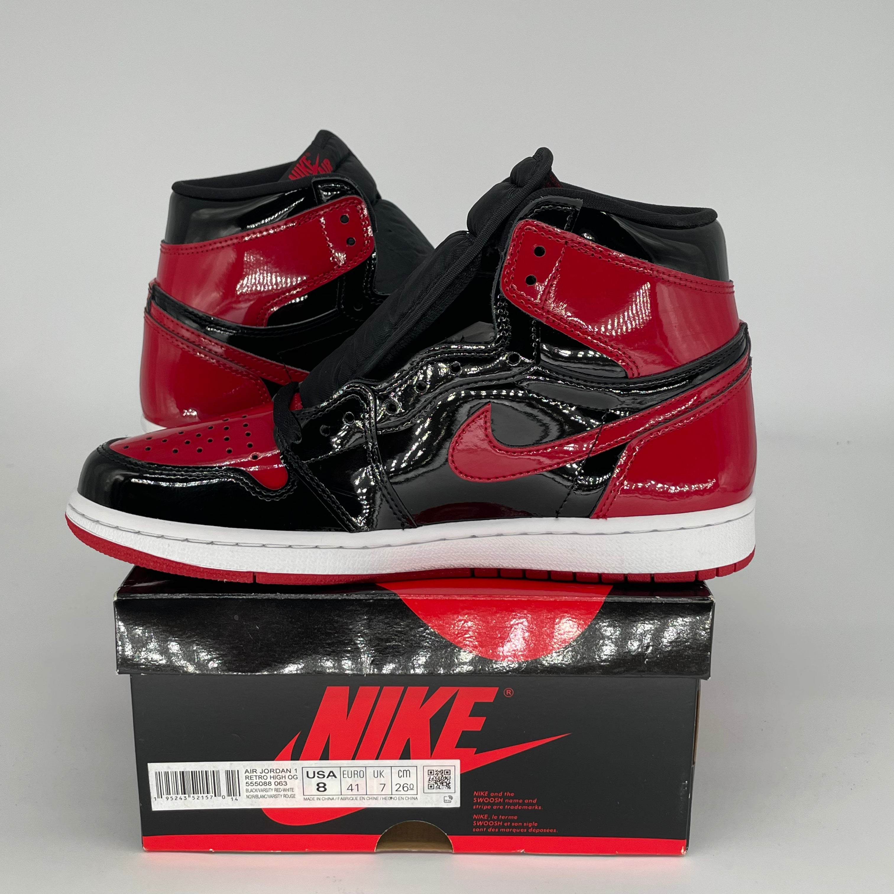 Original Air Jordan 1 Retro High OG 'Patent Bred' Basketball Shoes - Men's Size 8 / Women's Size 9.5 (Style: 555088-063) - Perfect for Sneaker Collectors & Streetwear Fashion