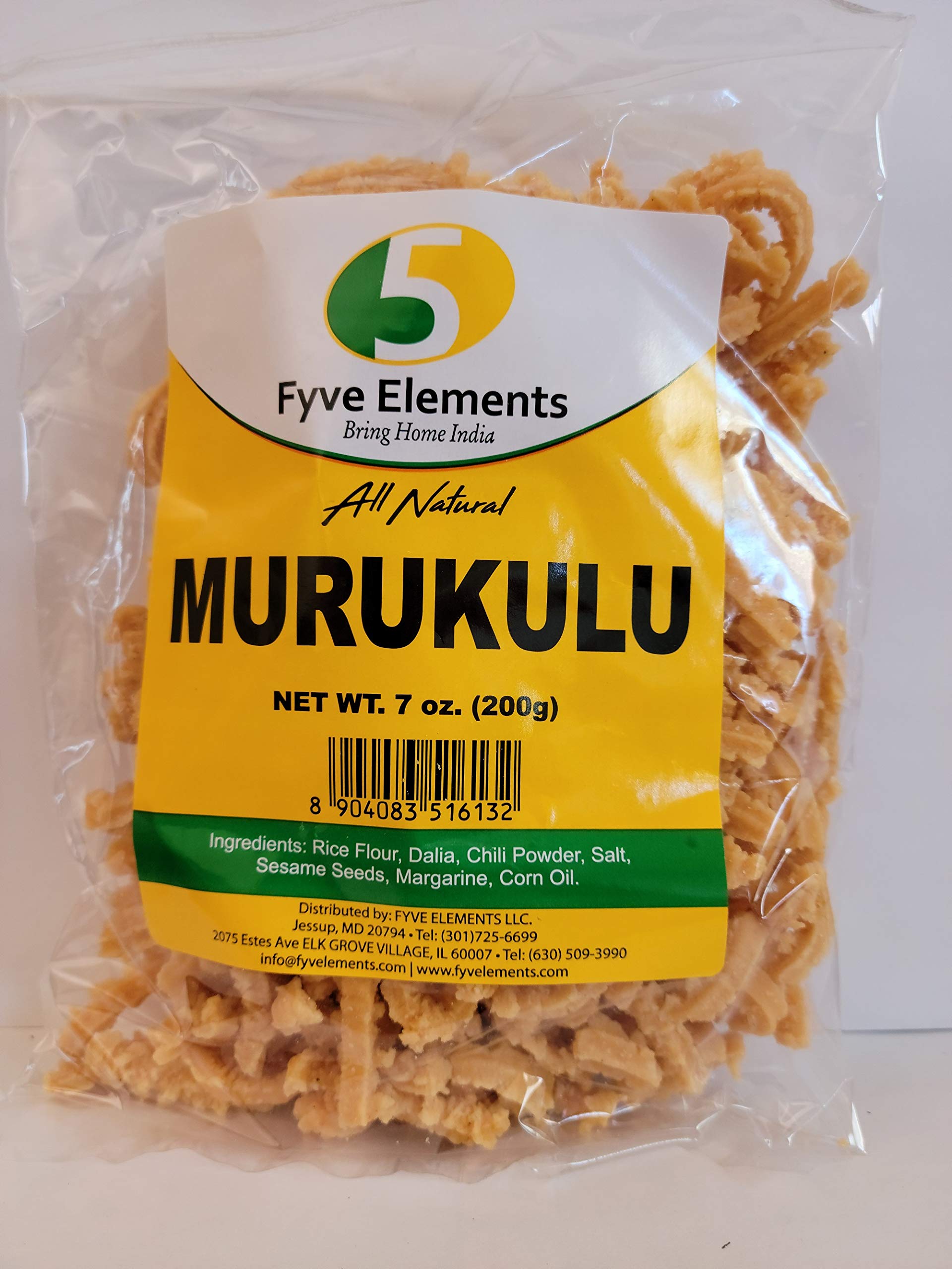 Fyve Elements Murukku Snacks 7oz (200g) - All Natural Indian Crispy Rice Rings | Perfect for Diwali Gifts, Tea Time Snacks & Party Appetizers