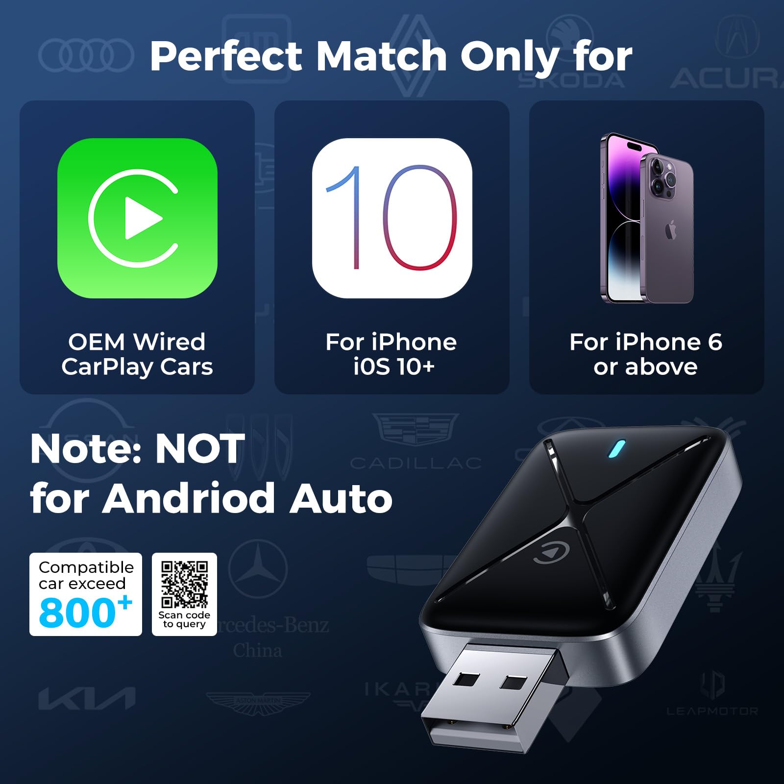 Wireless CarPlay Adapter for iPhone - Mini Size Apple CarPlay Dongle | Plug & Play for Seamless Music, Maps & Calls | Perfect for Commuting, Road Trips & Daily Driving