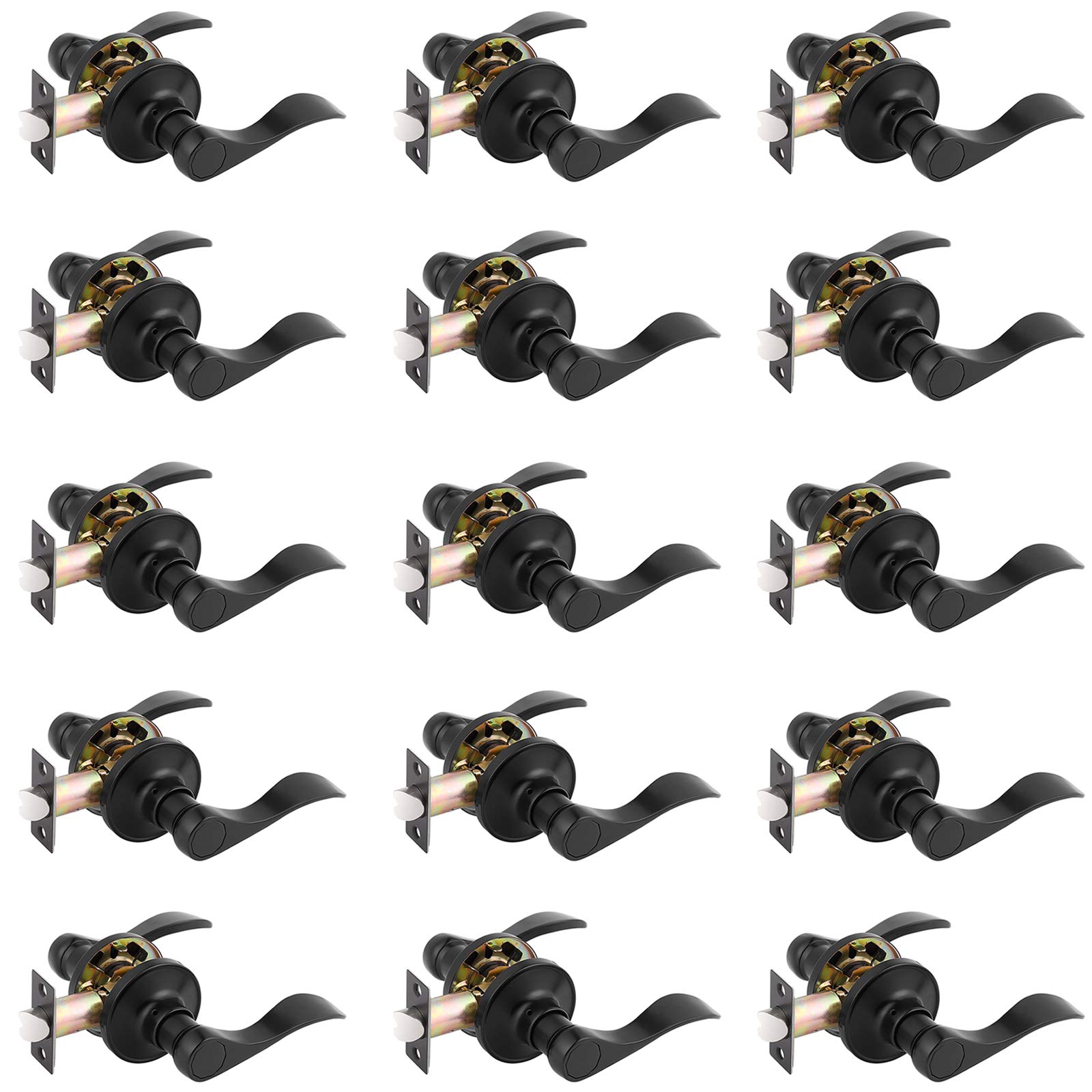 Gobrico Matte Black Interior Door Handles - 15 Pack Reversible Levers for Hall Closet & Bedroom Doors | Durable Passage Door Knobs & Locks for Home & Office Use