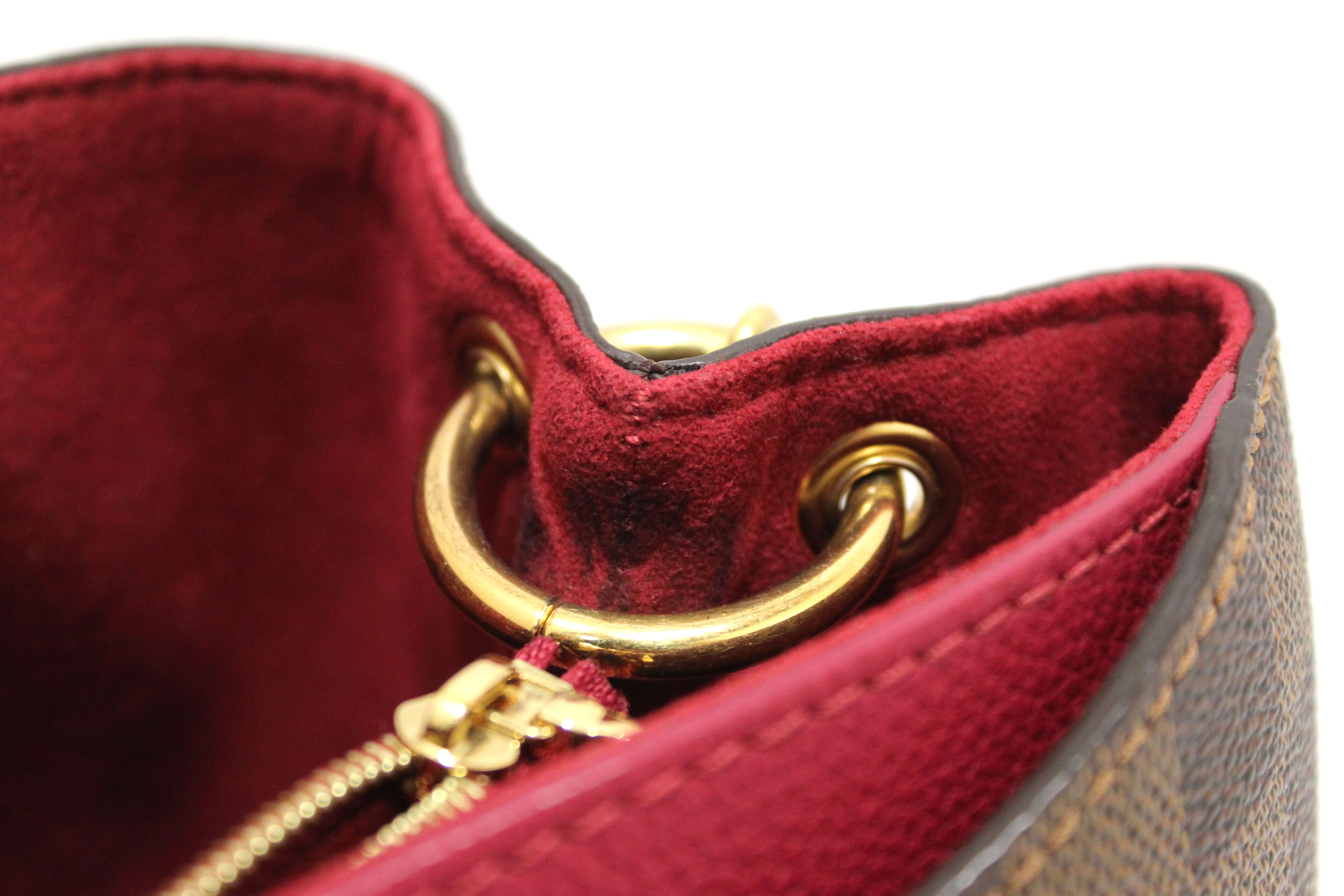 Authentic Louis Vuitton Damier Ebene Canvas Riverside Bag with Red Leather Trim - Luxury Designer Handbag for Women, Perfect for Work, Travel & Evening Events