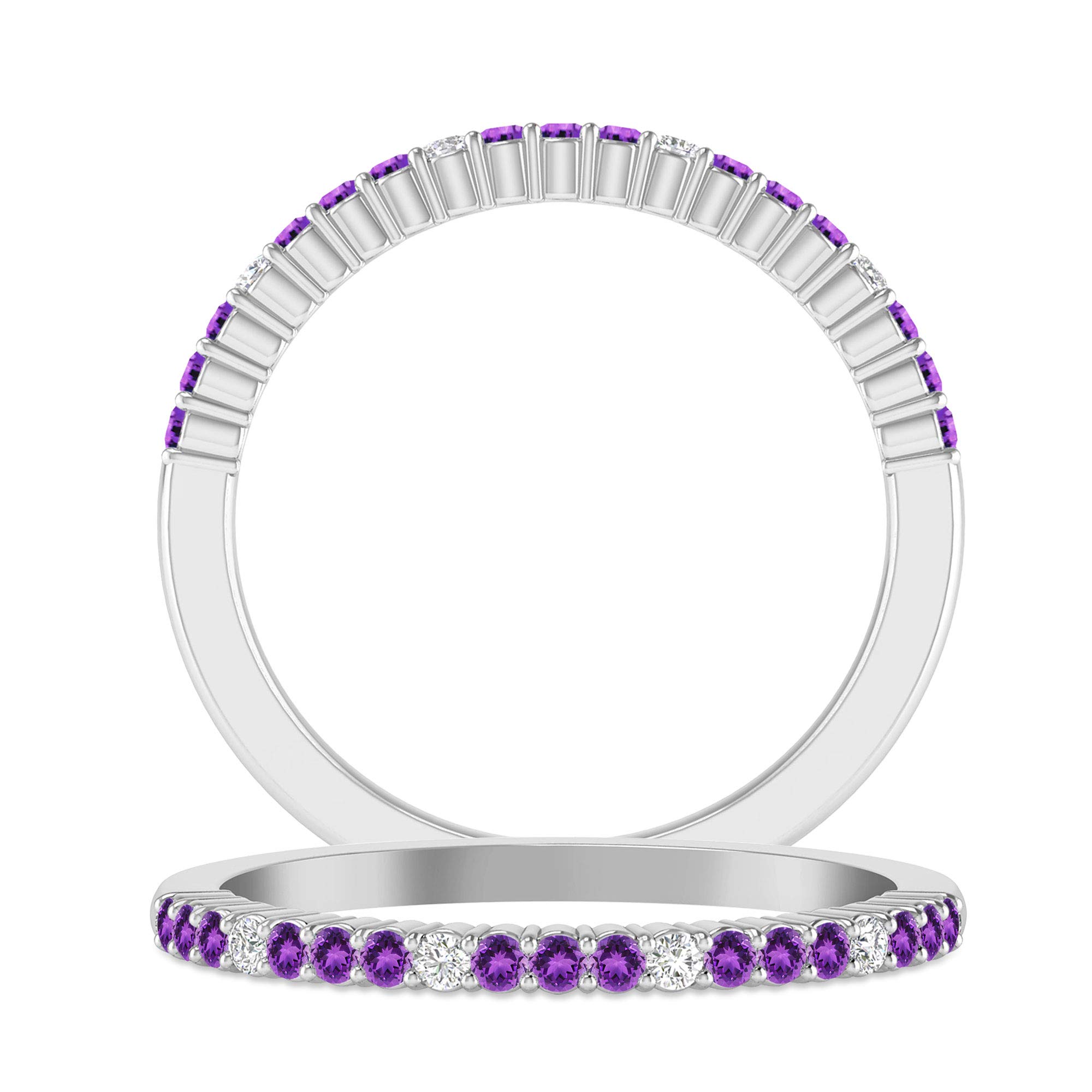 Inspereza 10K Gold Stackable Wedding Band for Women - 3 Gemstones & 1 Diamond Anniversary Ring (I-J Color, I2-I3 Clarity) | Perfect for Stacking, Anniversary Gifts & Special Occasions