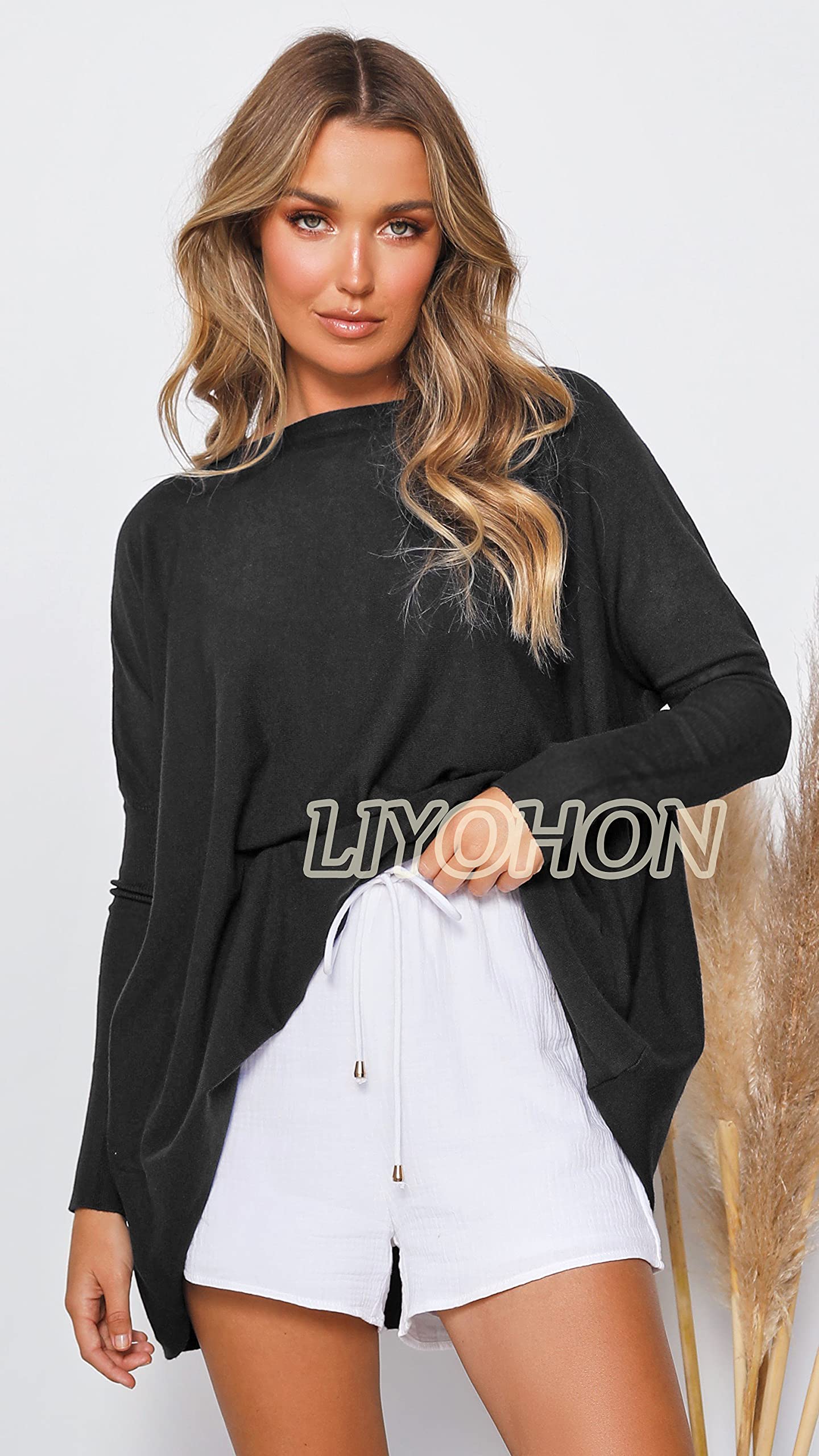 LIYOHON Women's Oversized T-Shirts - Long Sleeve Tunic Tops for Fall, Casual & Dressy Tops to Wear with Leggings | Perfect for Layering, Workwear & Weekend Outfits