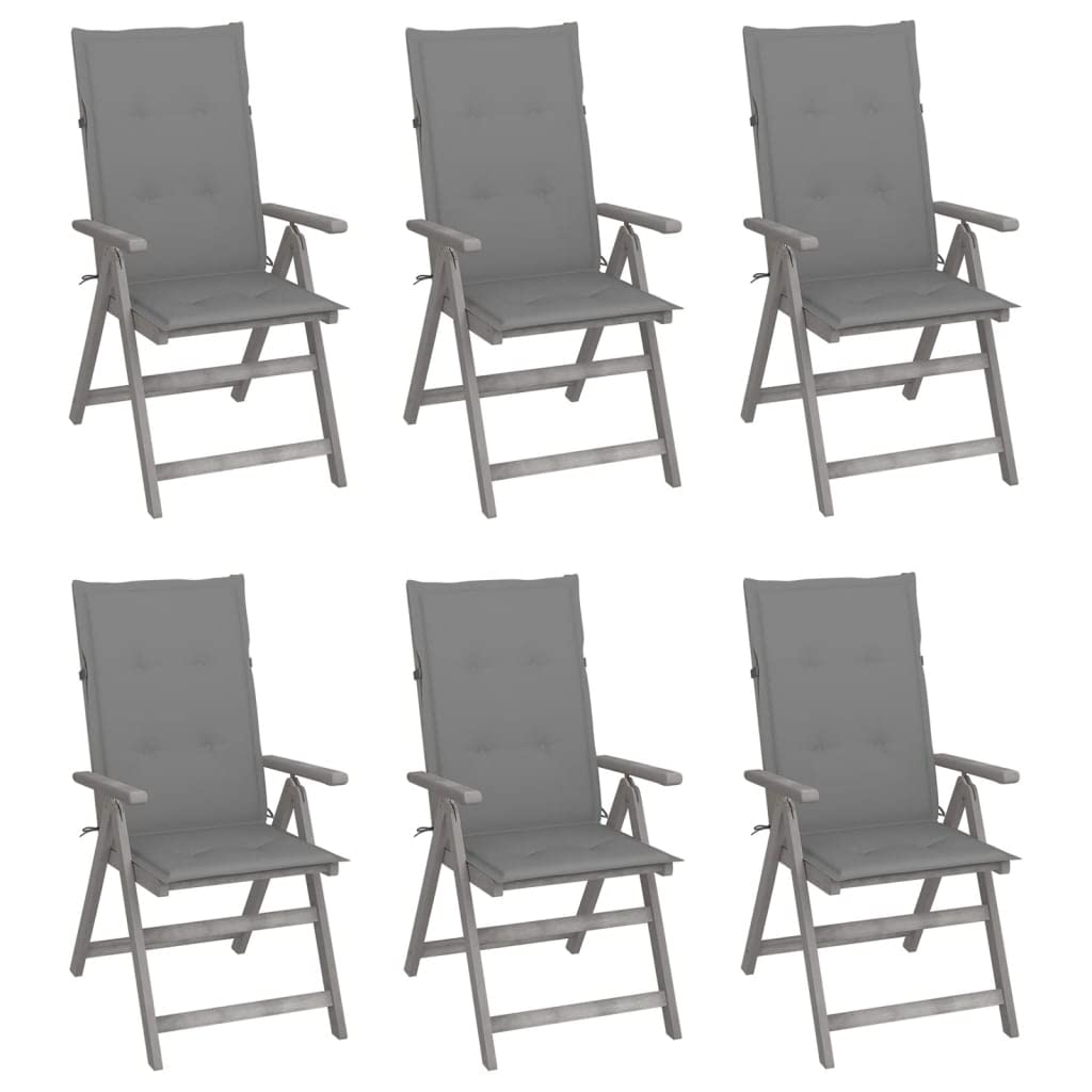 vidaXL Patio Reclining Chairs Set of 2 - Solid Acacia Wood Outdoor Lounge Chairs with Cushions - Comfortable Gray Garden Furniture for Backyard, Poolside & Patio Relaxation