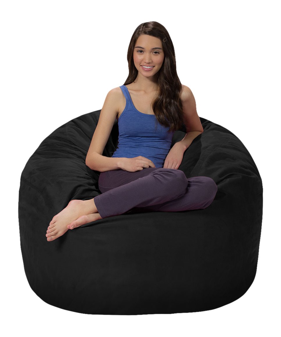 Premium 4ft Memory Foam Bean Bag Chair - Ultra Soft Black Microsuede Cover for Living Room, Bedroom & Game Room Relaxation