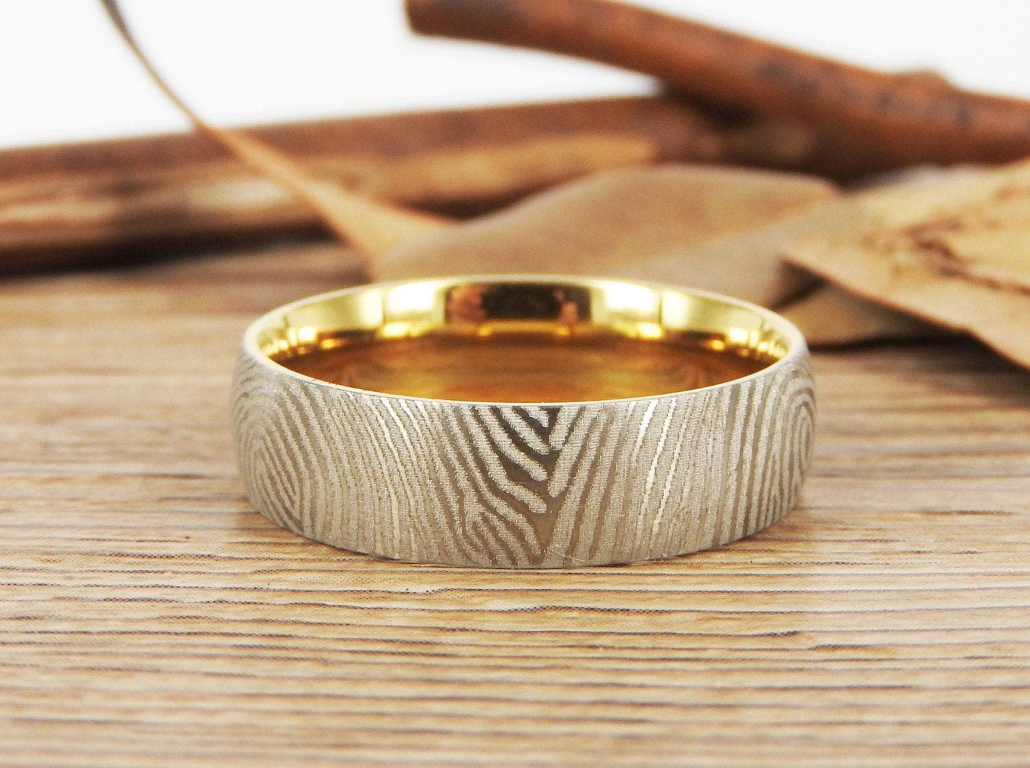 Custom Fingerprint Rings for Men & Women - Personalized Family & Friendship Rings - Two Tone Titanium Wedding Band (7mm) - Perfect for Engagements, Anniversaries & Gifts
