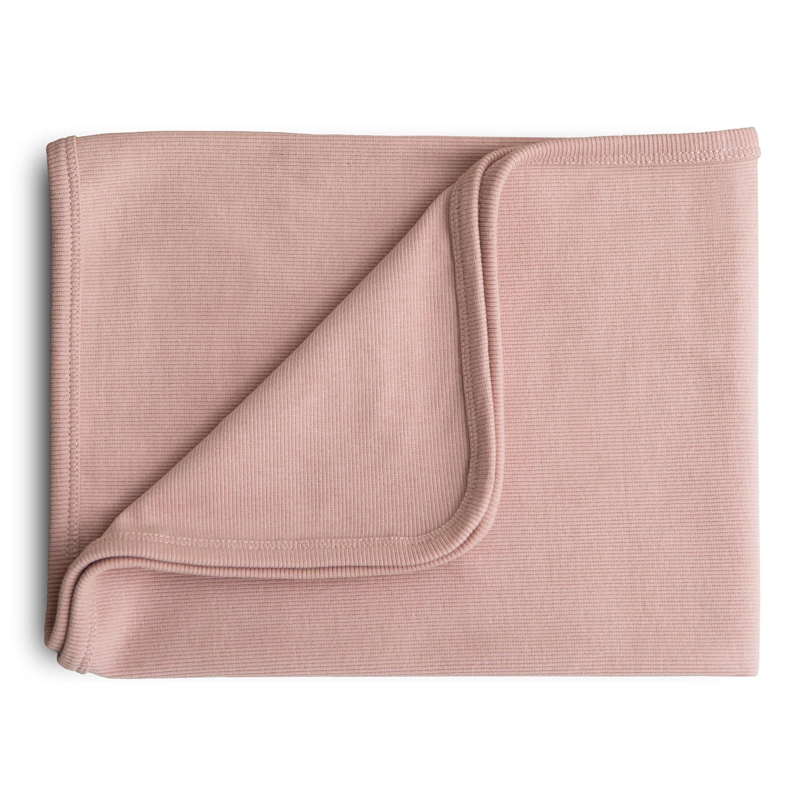 Mushie Ultra Soft Baby Blanket - 100% Cotton & Elastane Ribbed Receiving Blanket for Newborns | 35x35 Inch Swaddle & Stroller Cover | Perfect for Nursery, Travel & Photo Shoots (Blush Pink)