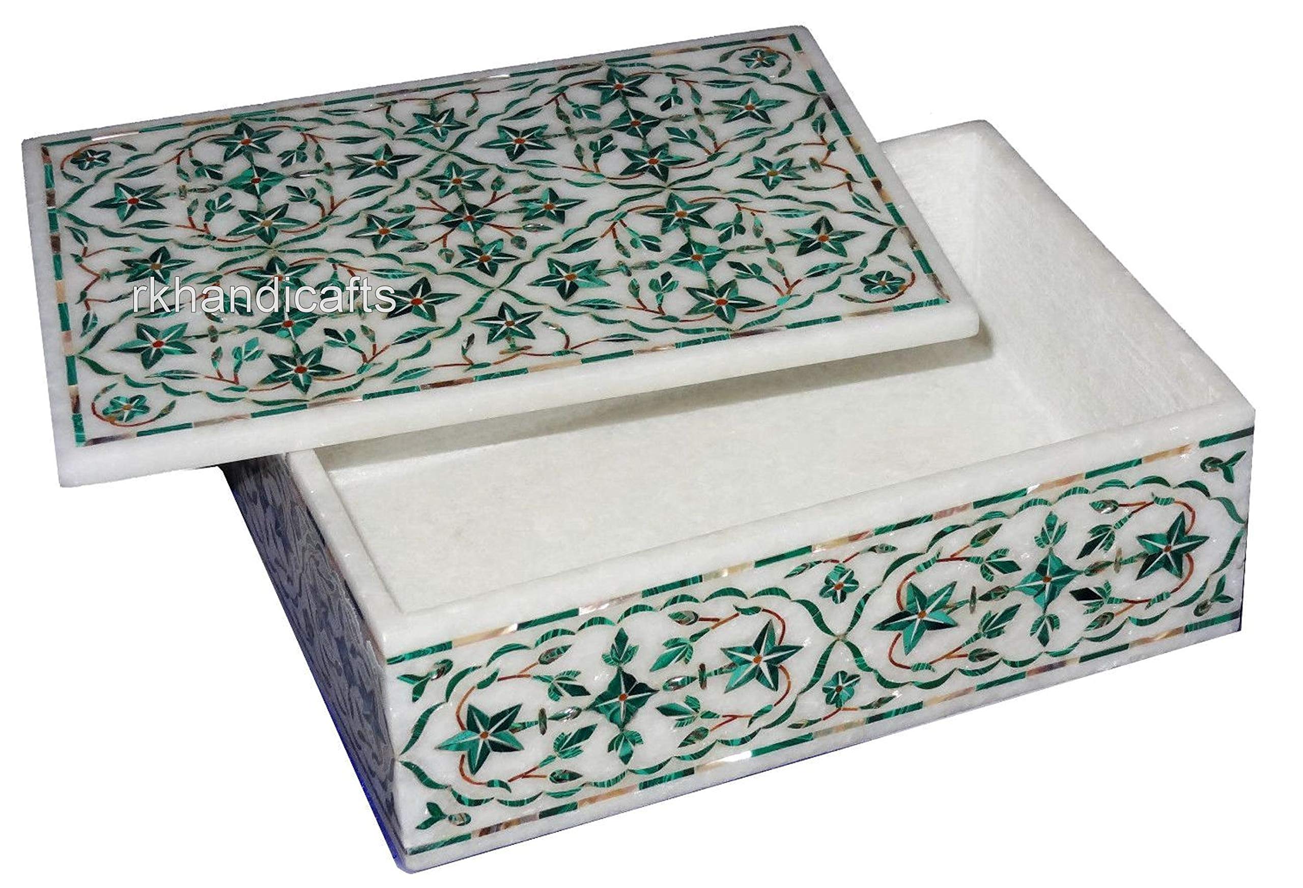 Handmade Pietra Dura Art Trinket Box - White Marble Jewelry Storage Box with Rectangle Design for Wedding Gifts, Jewelry Organizer & Home Decor