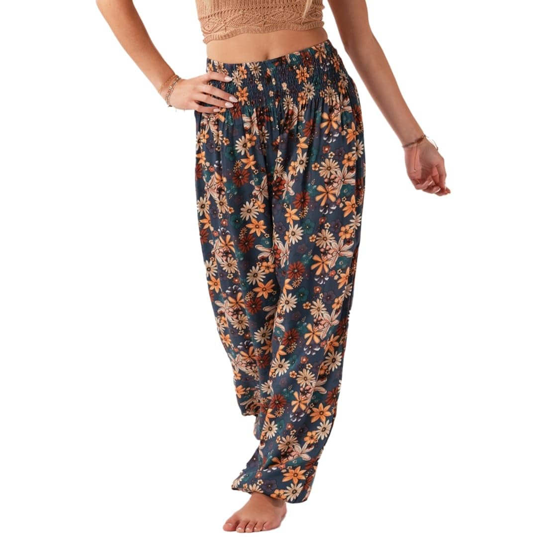 Lotus and Luna Women's High Waisted Harem Pants - Boho Flowy Yoga Pants for Beach, Lounge & Travel - Comfortable Thai Genie Pants for Meditation, Yoga & Casual Wear