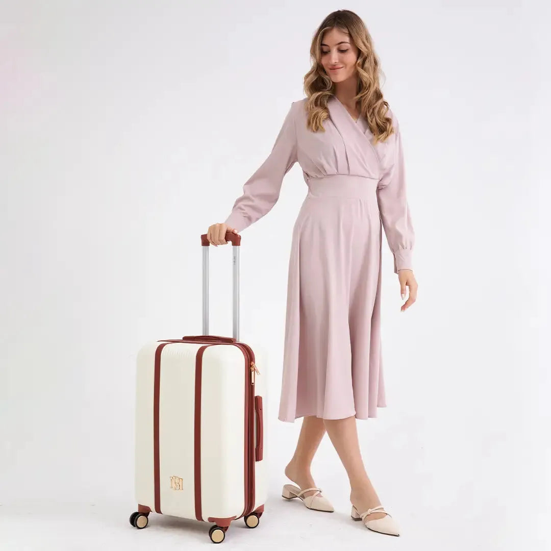 Mia 3-Piece Expandable Vintage Luggage Set - Lightweight Spinner Suitcase for Travel, Business Trips & Vacations | Durable Hardshell Carry-On & Checked Bags