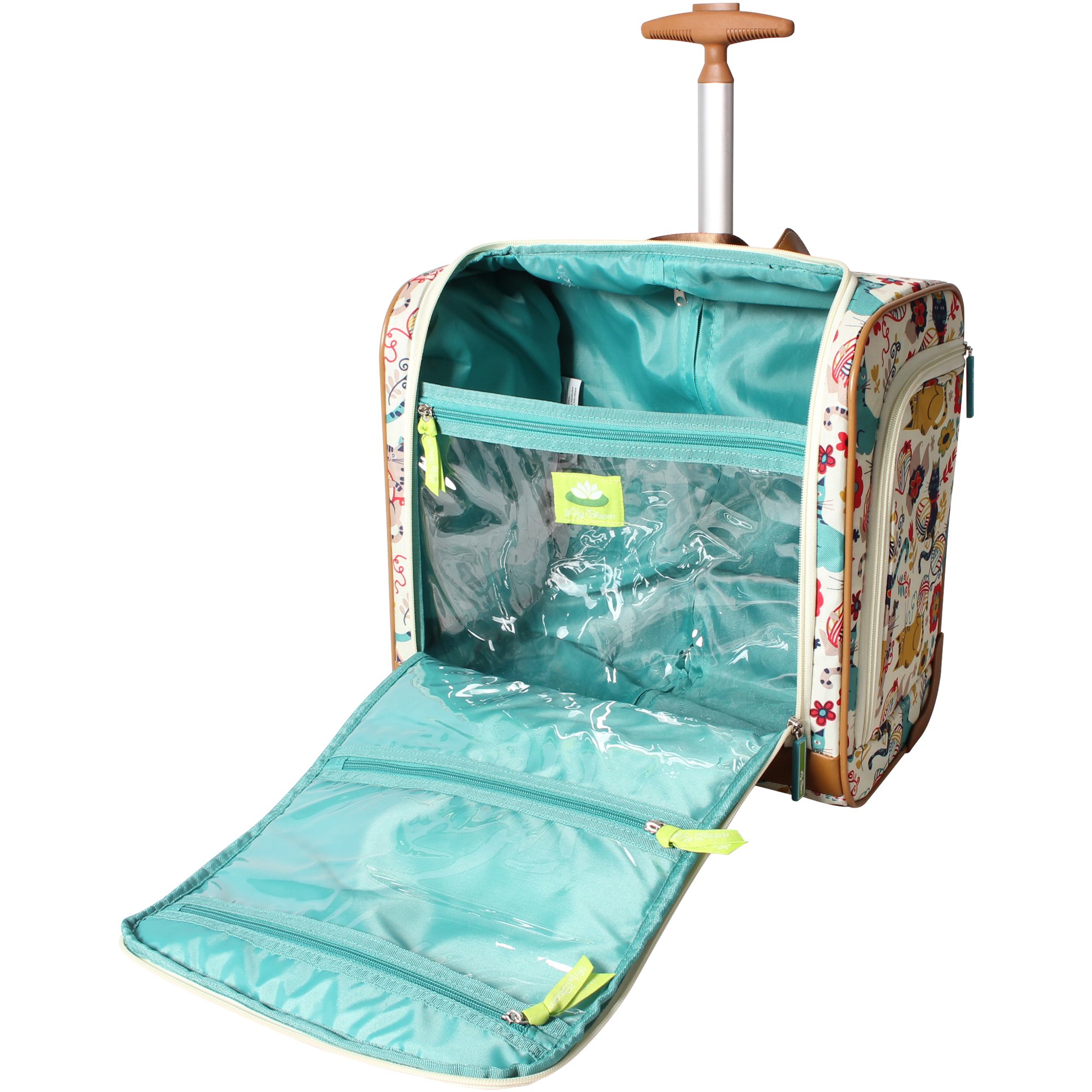 Lily Bloom Designer 15 Inch Carry On Luggage - Lightweight Weekender Overnight Business Travel Suitcase with 2 Rolling Wheels - Under Seat Rolling Bag for Women (Furry Friend) - Perfect for Airplane, Train & Weekend Getaways