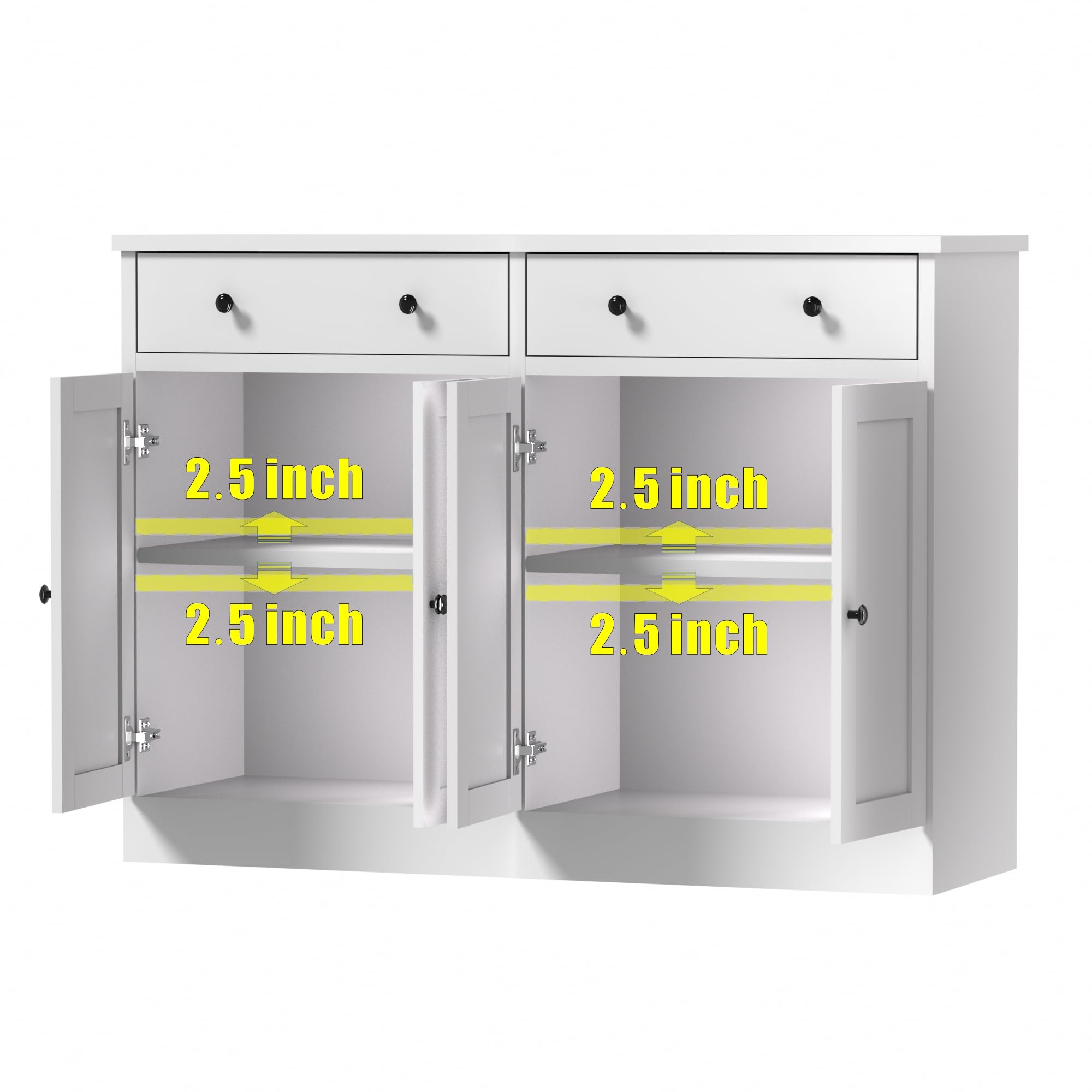 White Buffet Storage Cabinet with Doors and Drawers - 49