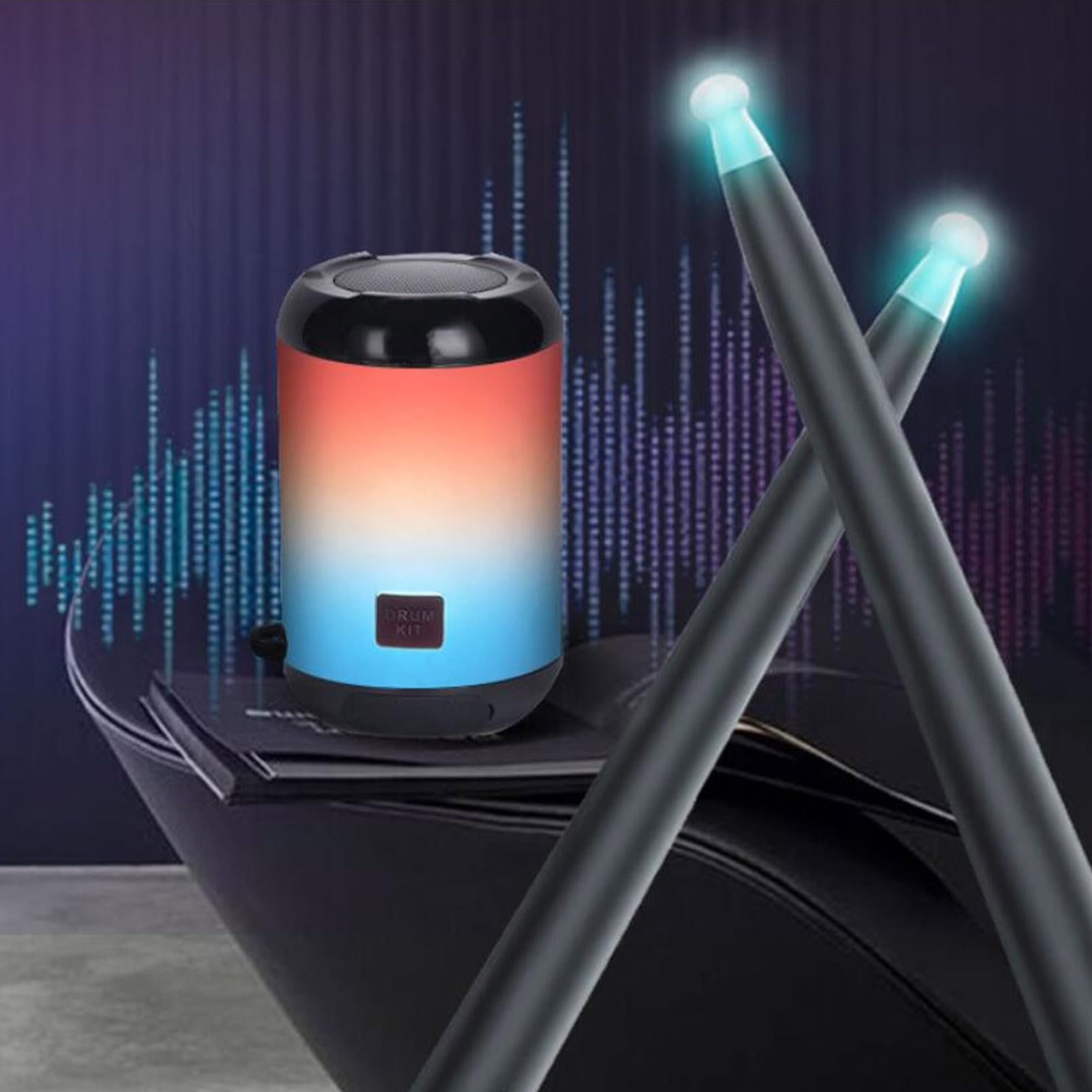 HEEPDD Virtual Air Drum Set - Electric Air Drum Sticks Kit with RGB Lights, Drumsticks, Pedals & Speaker (Black) - Perfect for Home Practice, Stage Performance & Music Enthusiasts