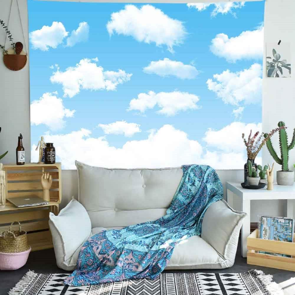 Blue Sky and White Cloud Mermaid Scales Seabed Wall Tapestry - 150cm x 130cm Ocean Theme Home Decor for Living Room, Bedroom, Dorm | Perfect for Beach House, Boho Decor & Meditation Spaces