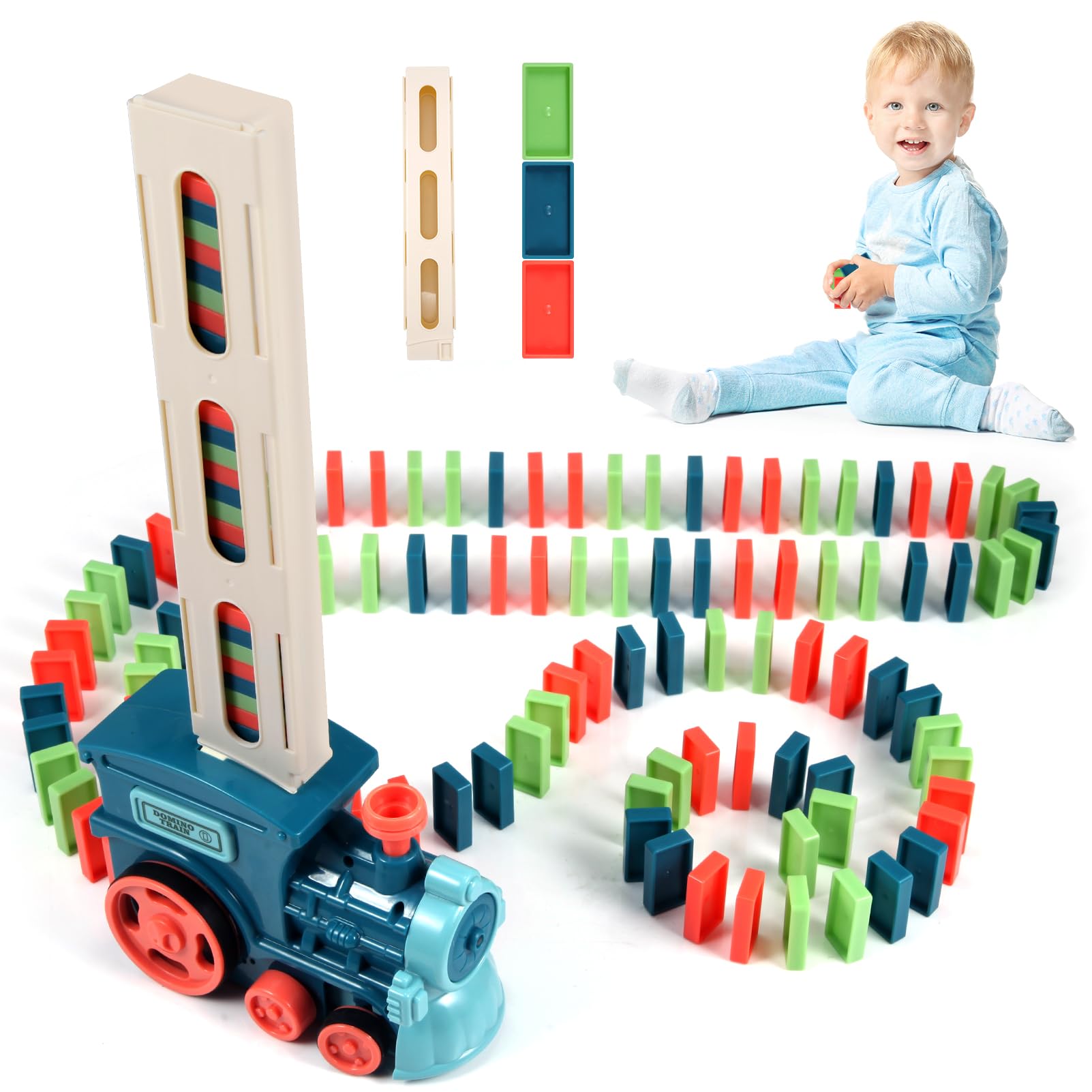 120PCS Domino Train Set STEM Building Toys for Kids Ages 3-8 - Educational Montessori Learning Toys for 4 5 6 7 Year Old Boys & Girls - Perfect for Birthday Gifts, Classroom Activities & Family Game Night