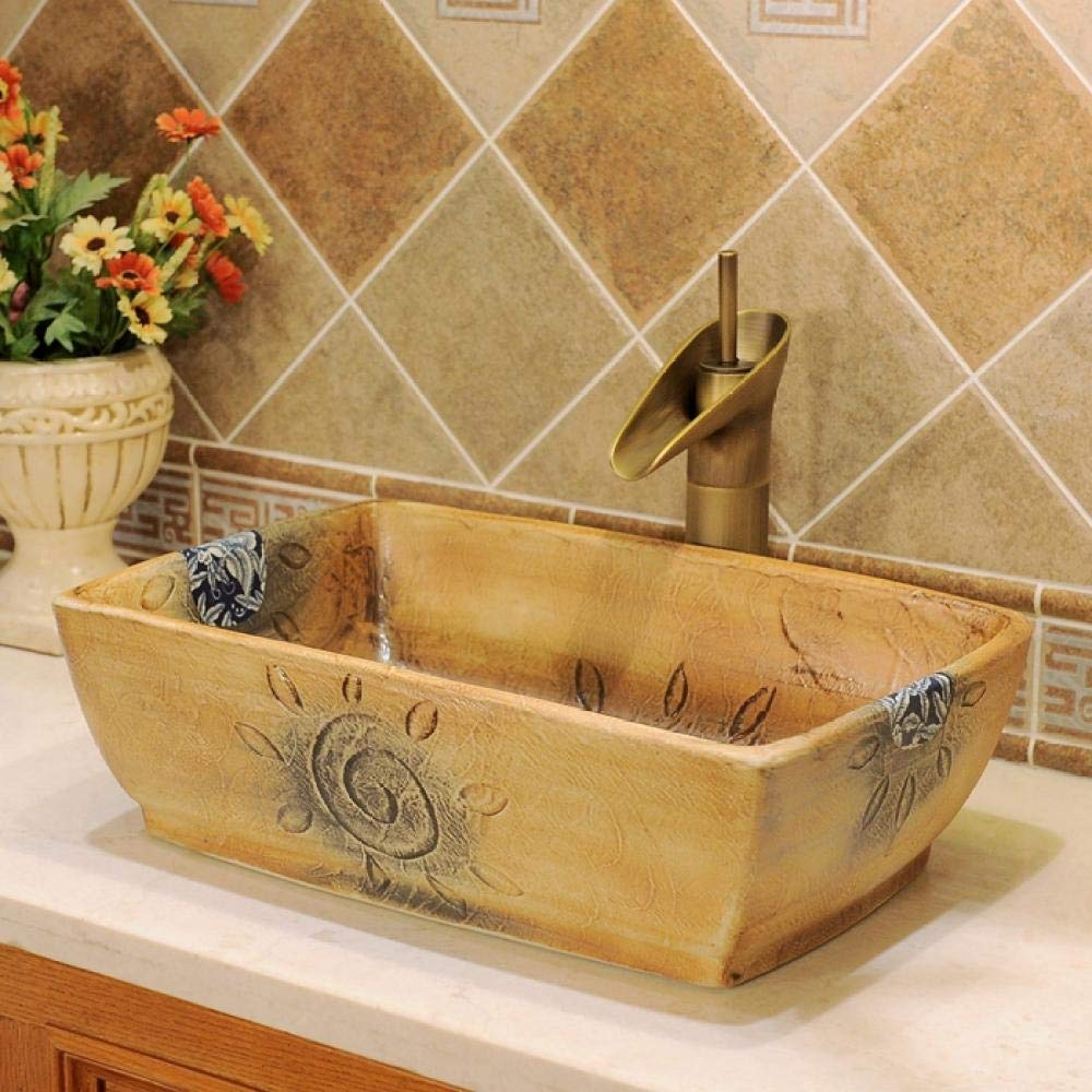 Premium Rectangular Ceramic Countertop Basin - Handcrafted Jingdezhen Porcelain Sink for Bathroom Vanity, Hotel Washbasin | Modern Farmhouse & Luxury Bathroom Decor